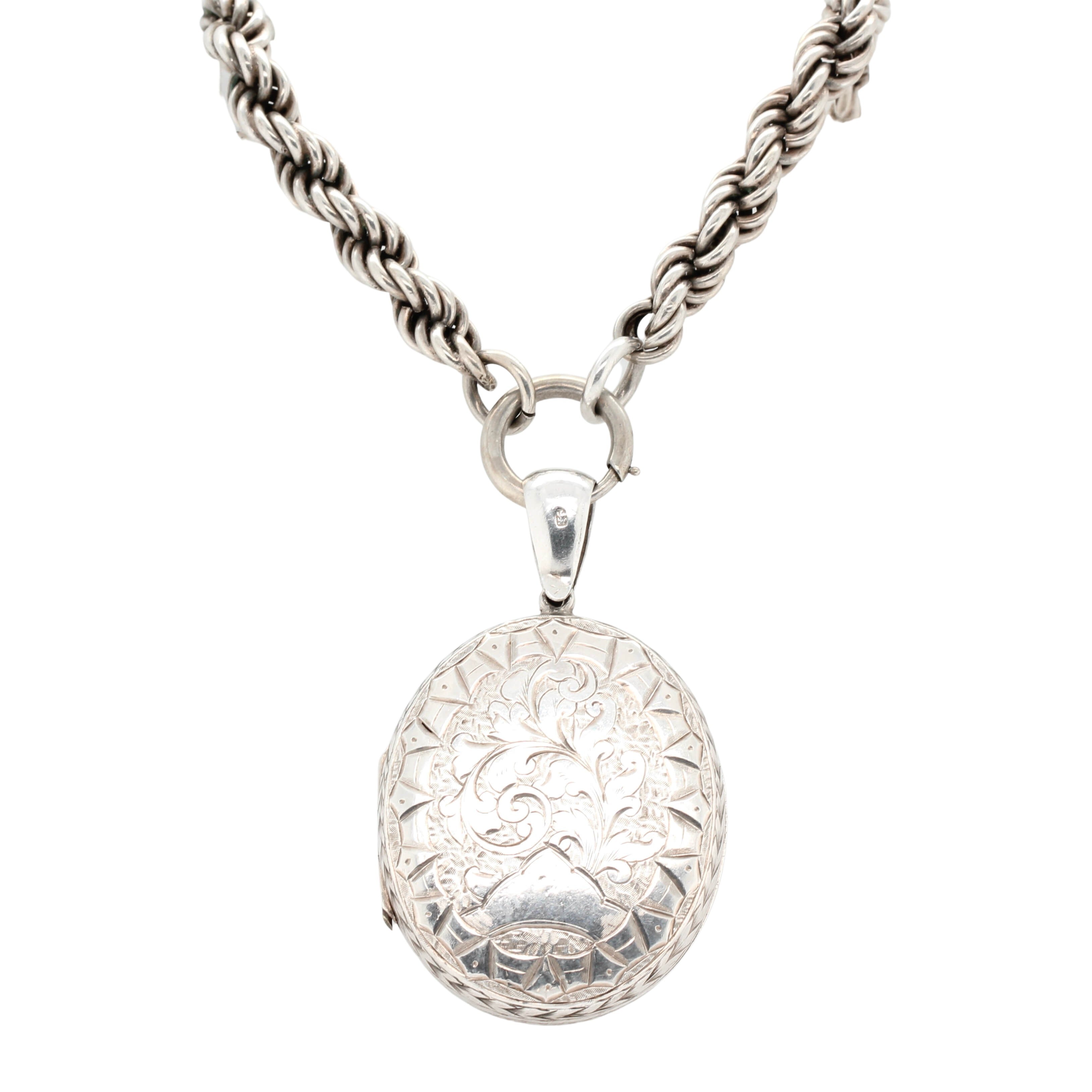 Victorian Silver Locket and Chain-Charlotte Sayers Antique Jewellery