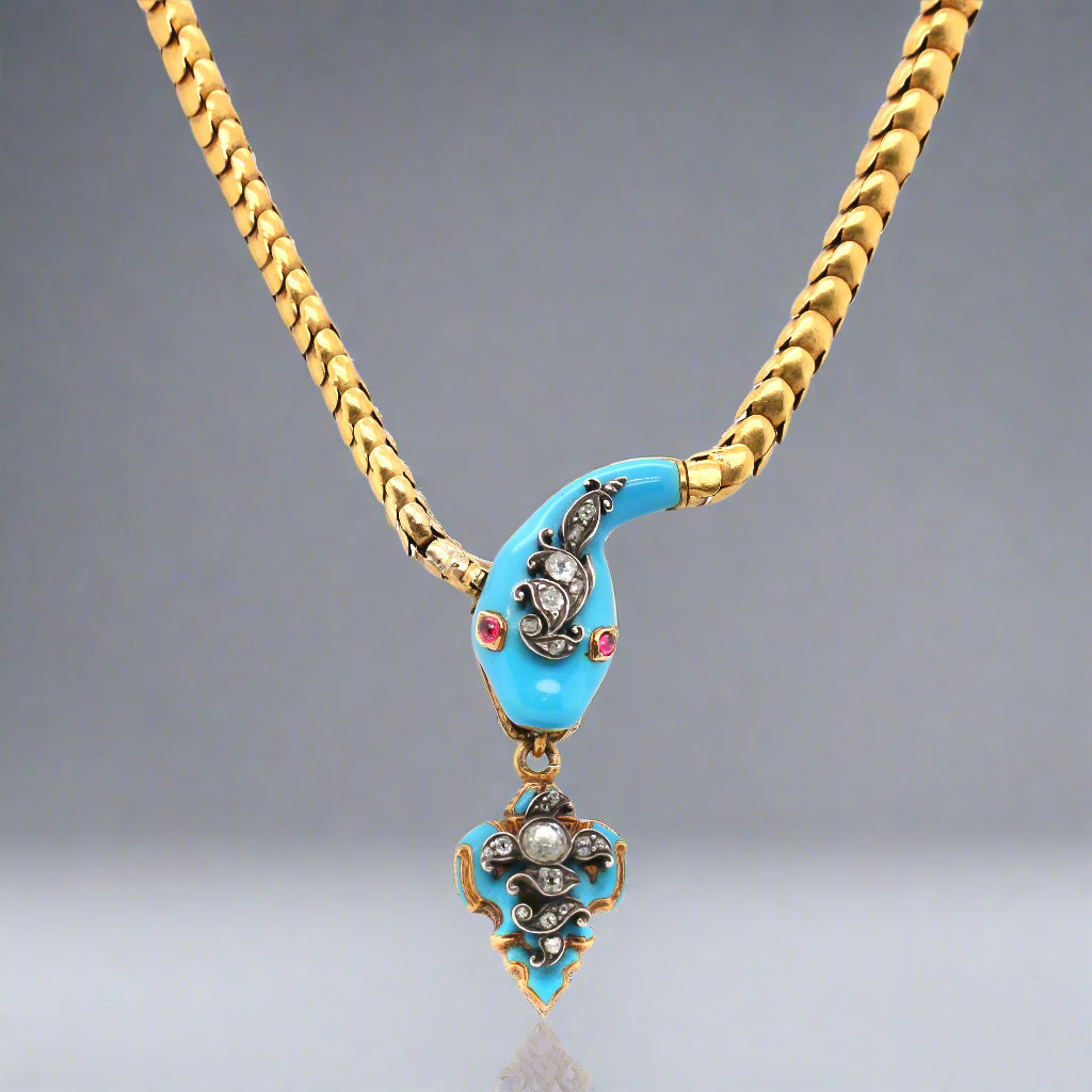 Victorian Era Double Snake head necklace. Each snake head ha Victorian Era Double Snake head necklace. Each snake head ha