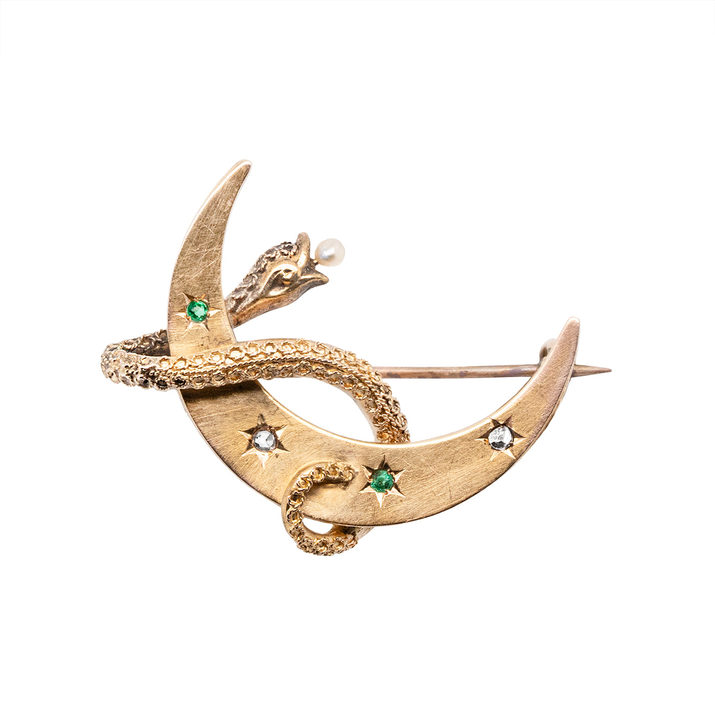 Victorian Snake and Crescent Brooch-Charlotte Sayers Antique Jewellery