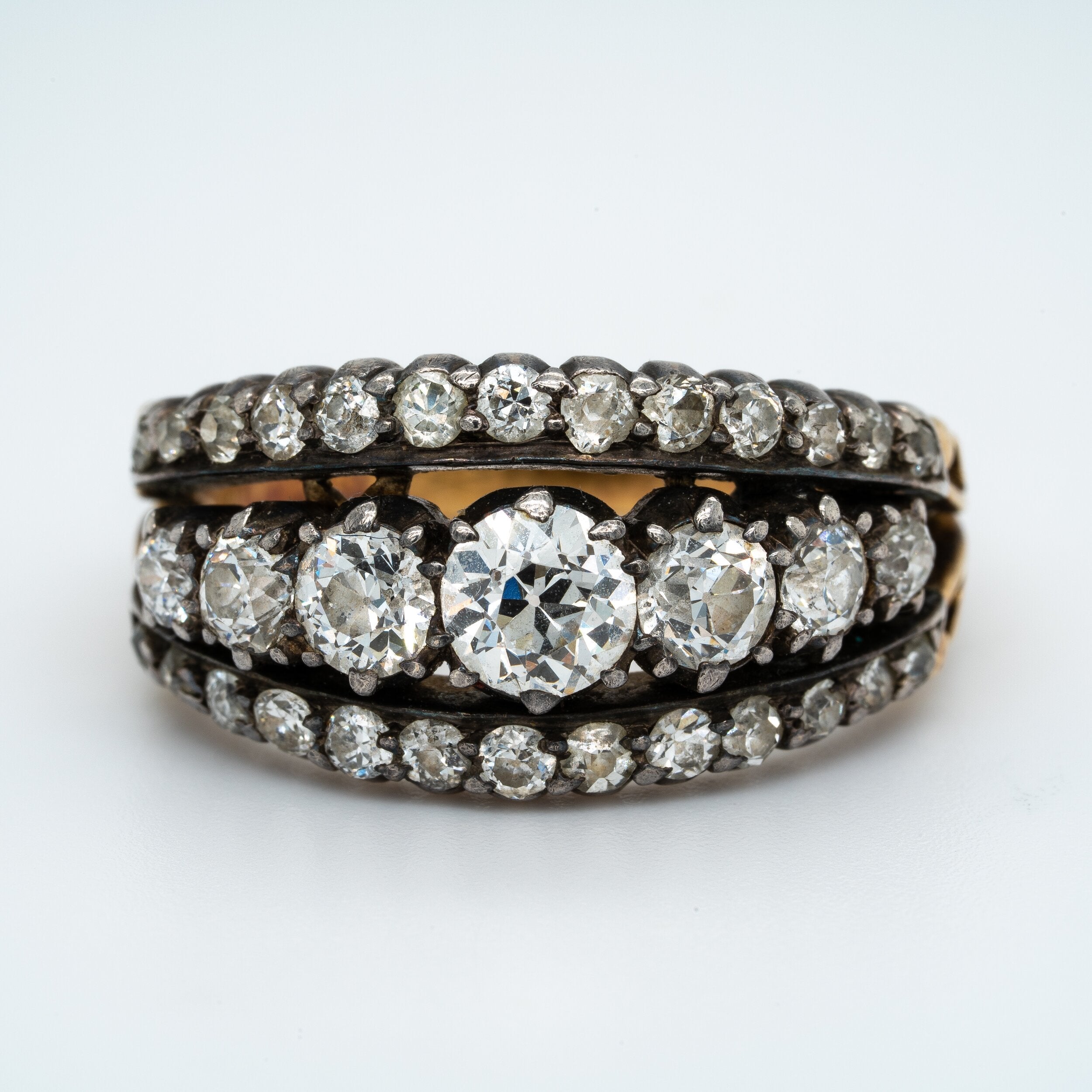 Victorian Three Row Diamond Ring-Charlotte Sayers Antique Jewellery