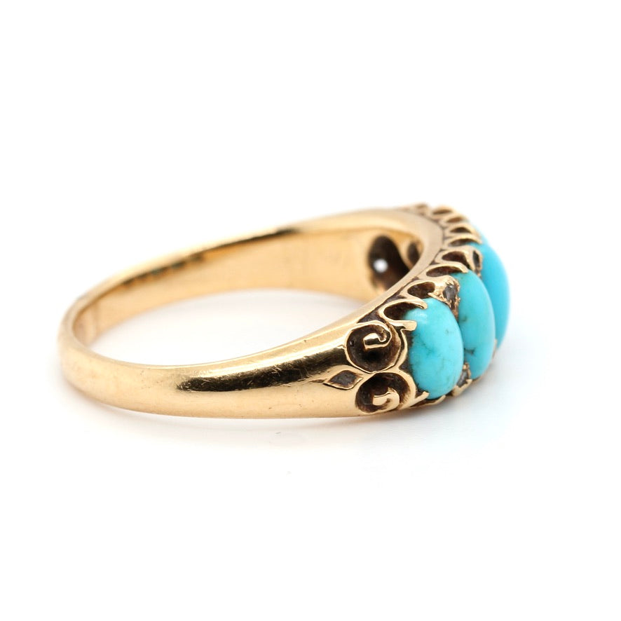 Victorian Turquoise 5 Stone Ring-Charlotte Sayers Antique Jewellery