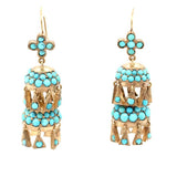 Victorian Turquoise Bell Drop Earrings-Charlotte Sayers Antique Jewellery