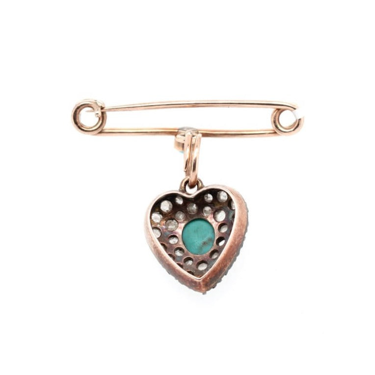 Victorian Turquoise Diamond Heart Pendant / Brooch-Charlotte Sayers Antique Jewellery