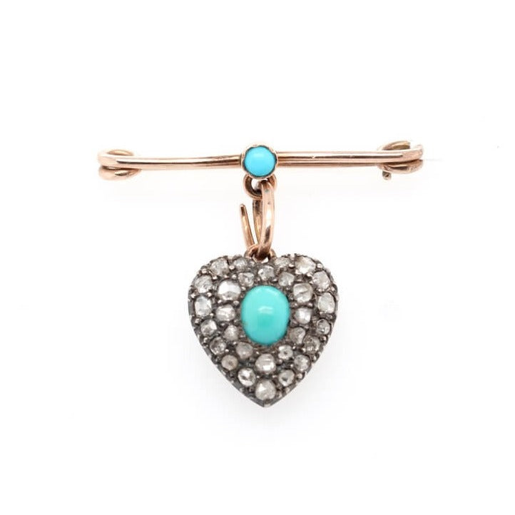 Victorian Turquoise Diamond Heart Pendant / Brooch-Charlotte Sayers Antique Jewellery