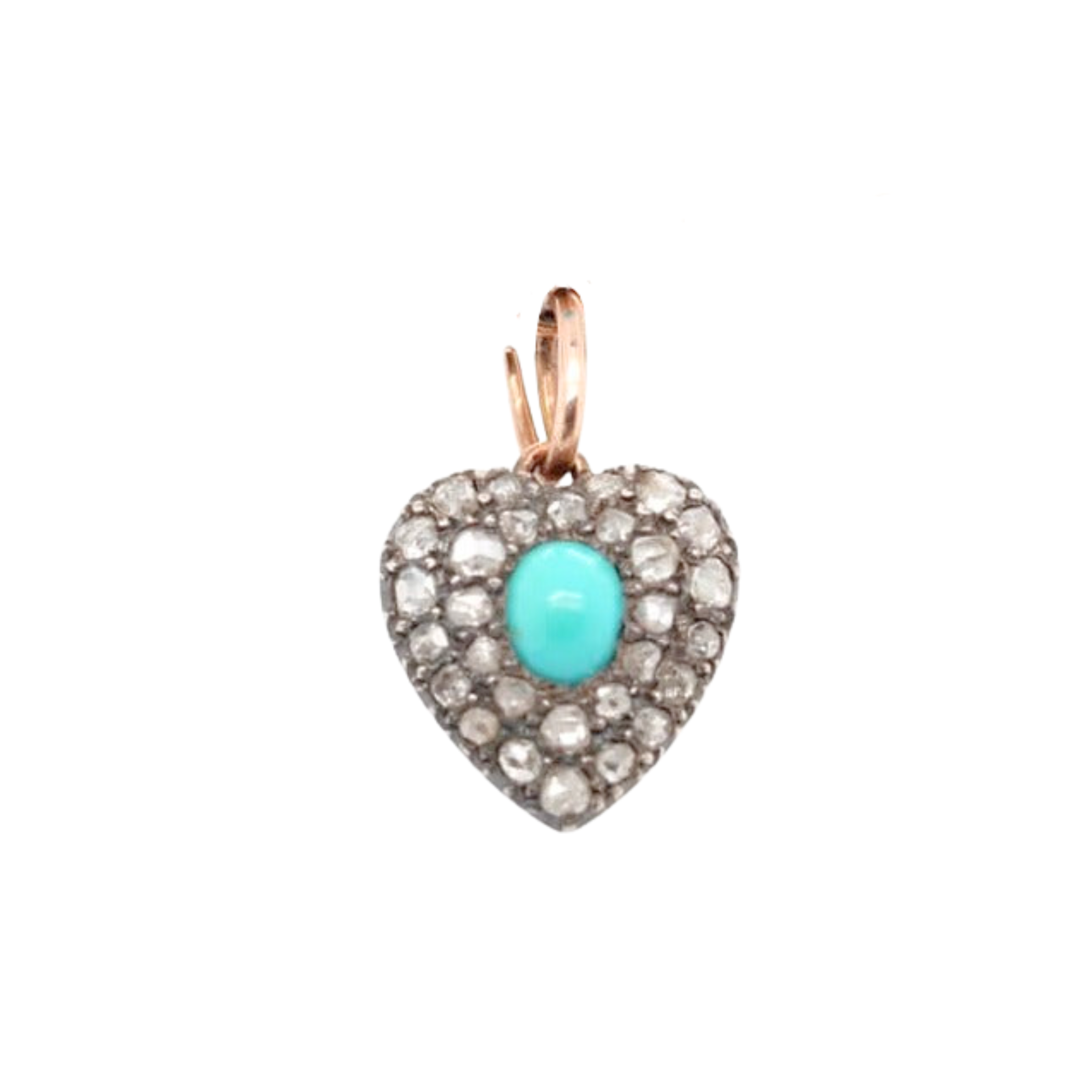 Victorian Turquoise Diamond Heart Pendant-Charlotte Sayers Antique Jewellery