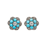 Victorian Turquoise Flower Earrings-Charlotte Sayers Antique Jewellery