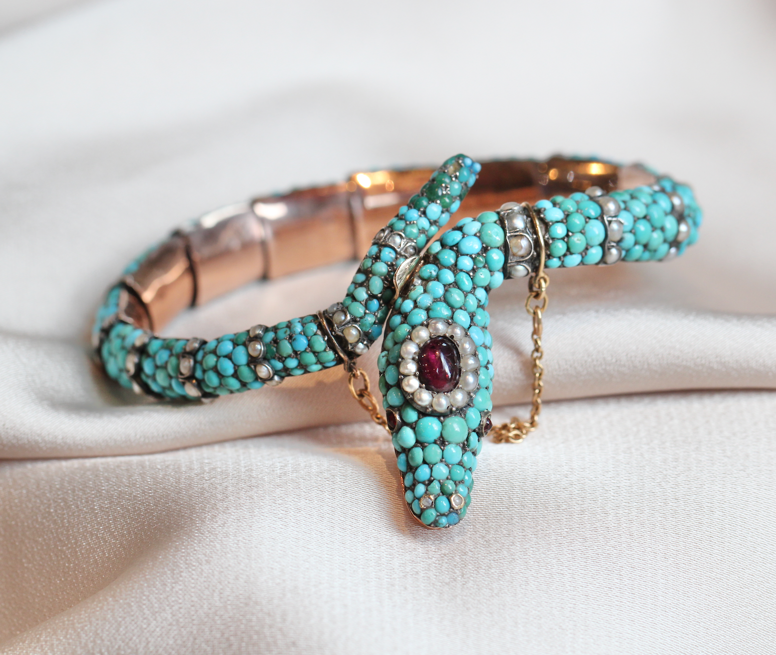 Victorian Turquoise Snake Bangle-Charlotte Sayers Antique Jewellery