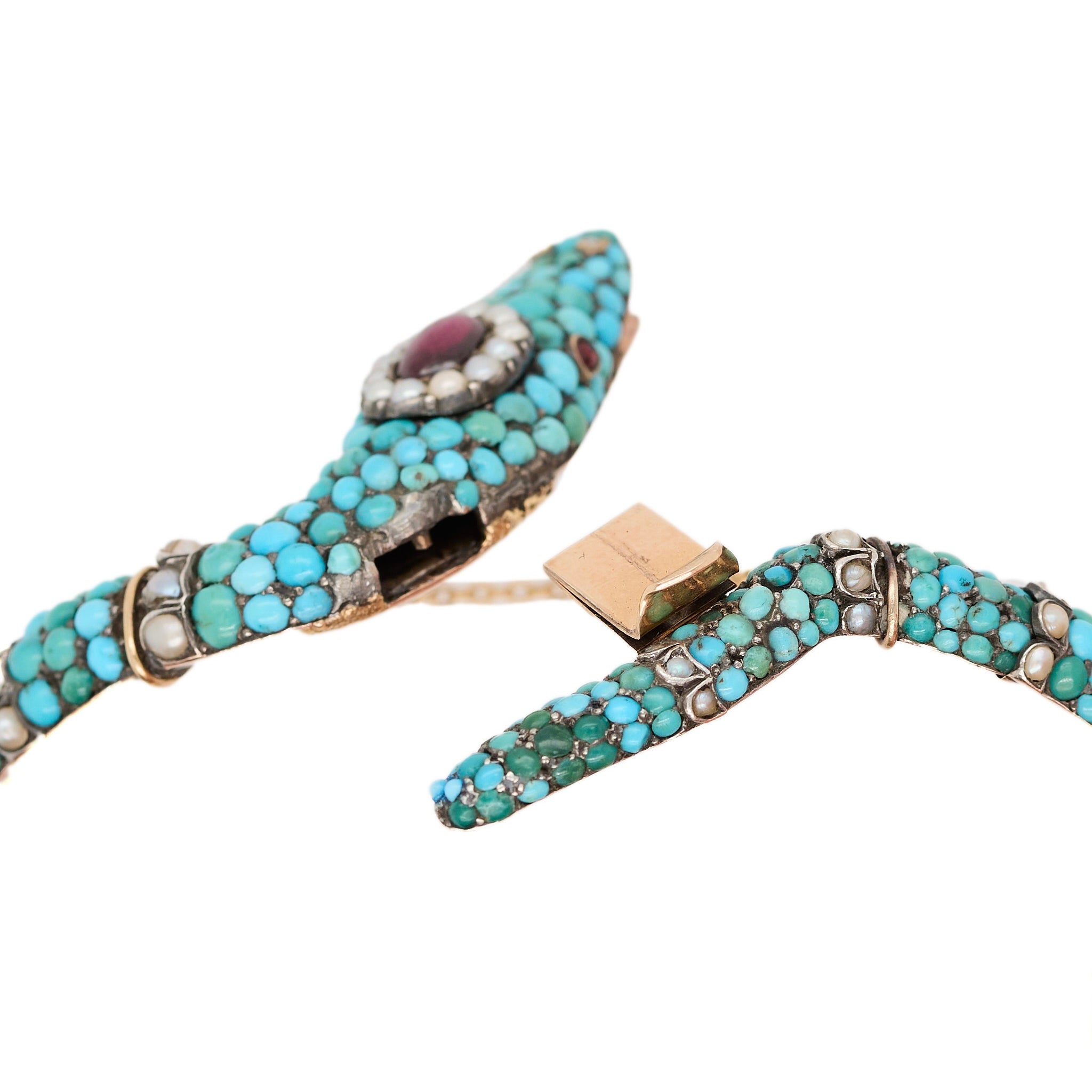 Victorian Turquoise Snake Bangle-Charlotte Sayers Antique Jewellery