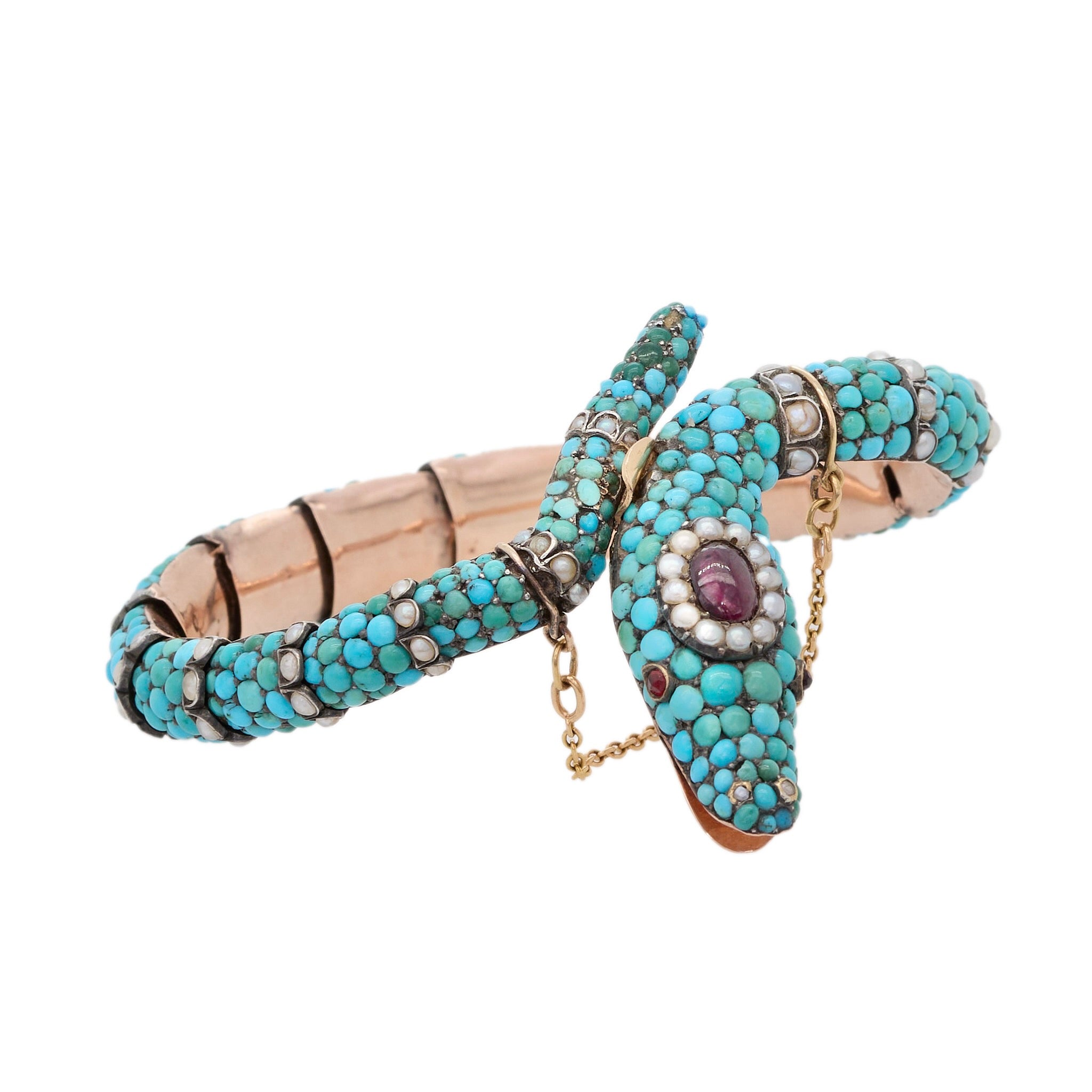 Victorian Turquoise Snake Bangle-Charlotte Sayers Antique Jewellery