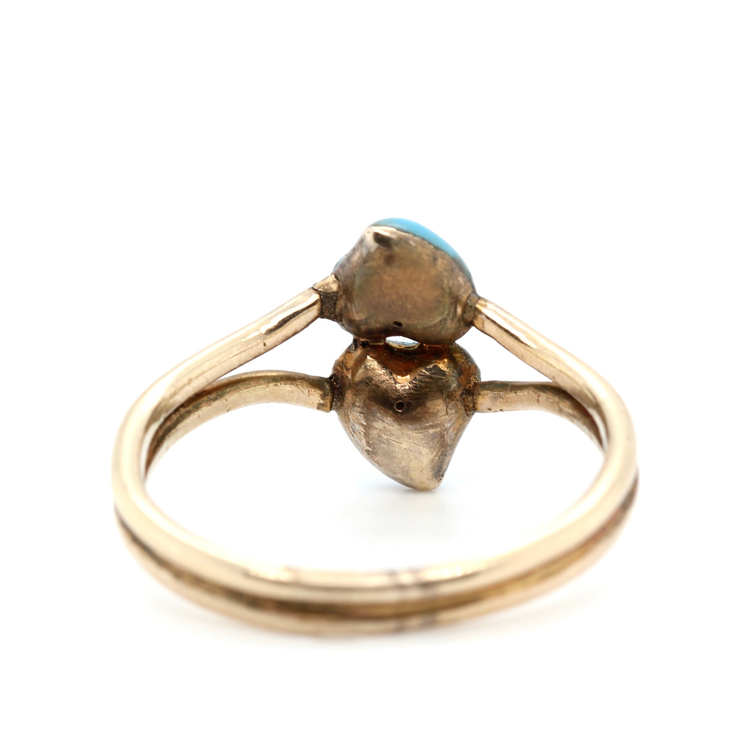 Victorian Turquoise and Diamond Double Heart Ring-Charlotte Sayers Antique Jewellery