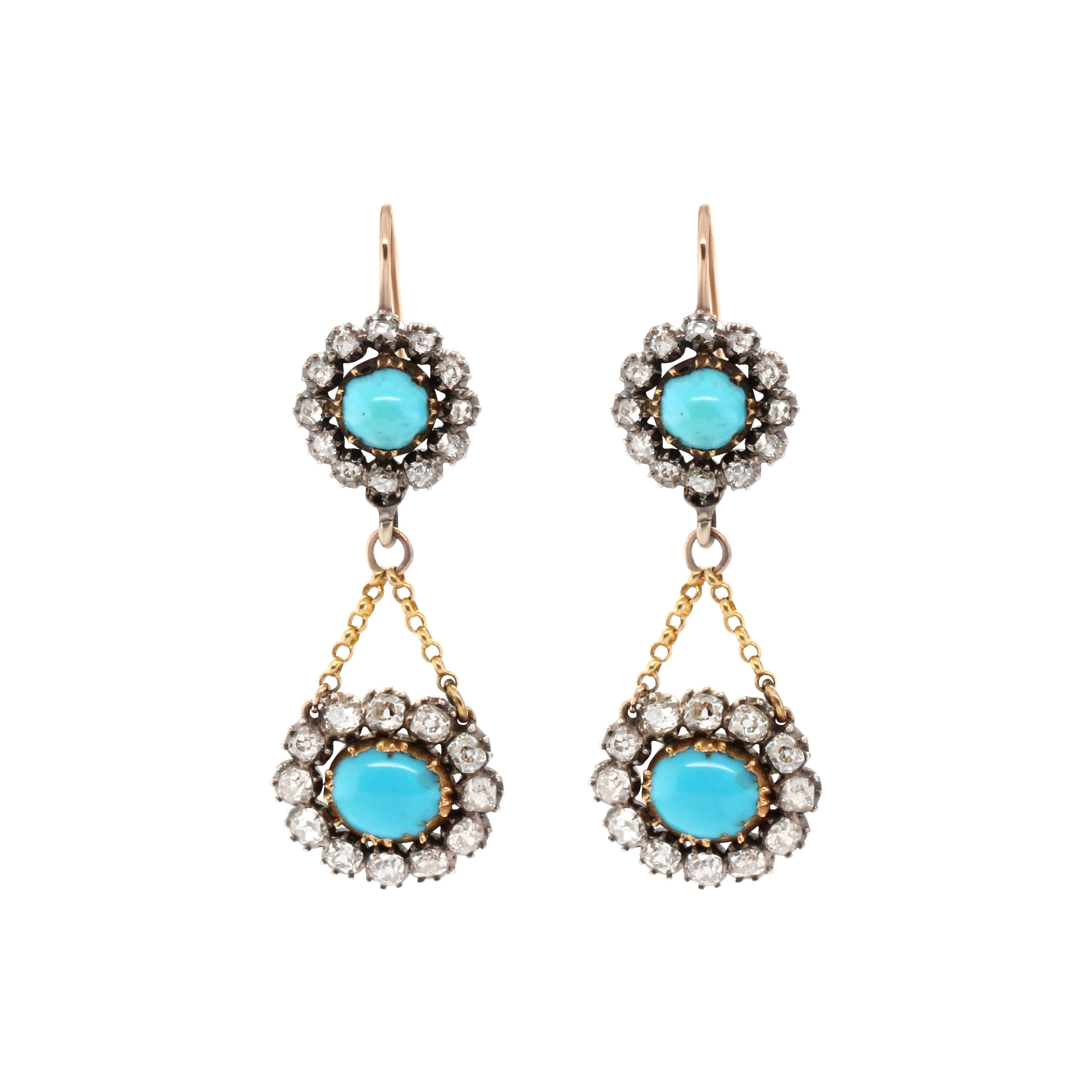 Victorian Turquoise and Diamond Earrings-Charlotte Sayers Antique Jewellery