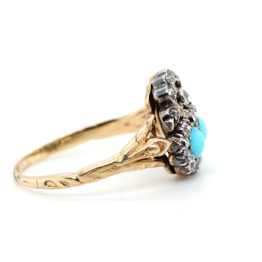 Victorian Turquoise and Diamond Heart Ring-Charlotte Sayers Antique Jewellery