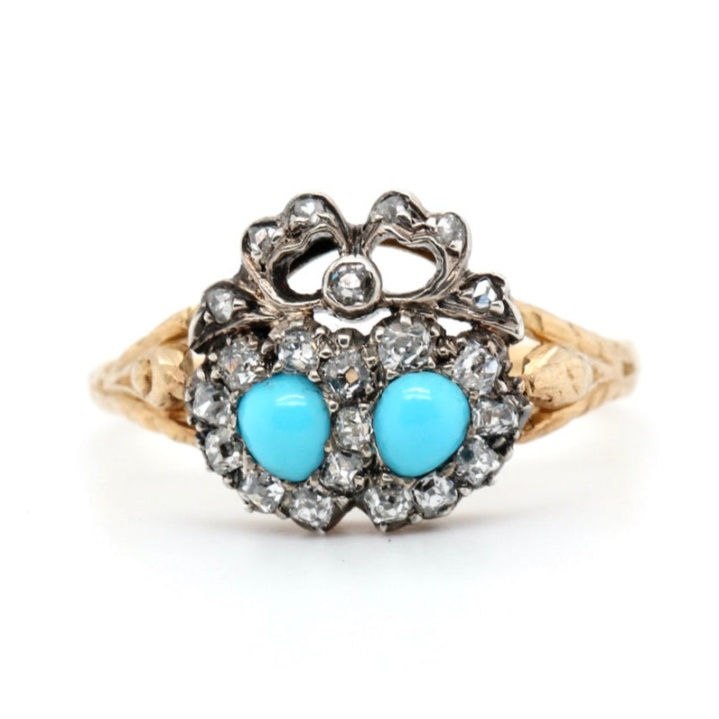 Victorian Turquoise and Diamond Heart Ring-Charlotte Sayers Antique Jewellery