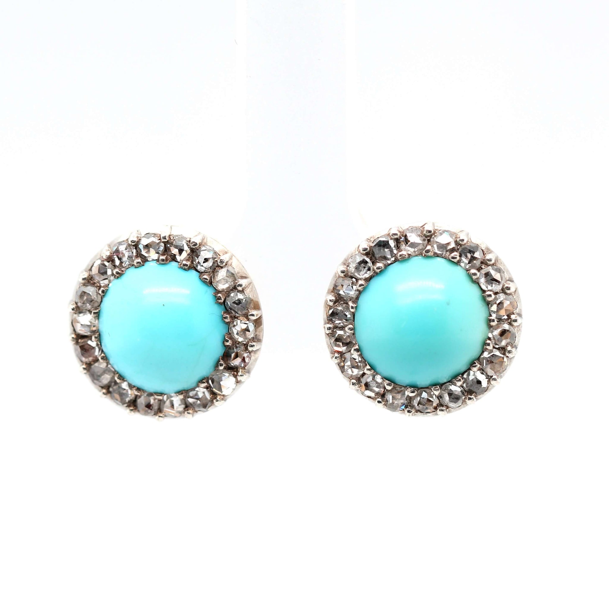 Victorian Turquoise and Diamond Stud Earrings-Charlotte Sayers Antique Jewellery