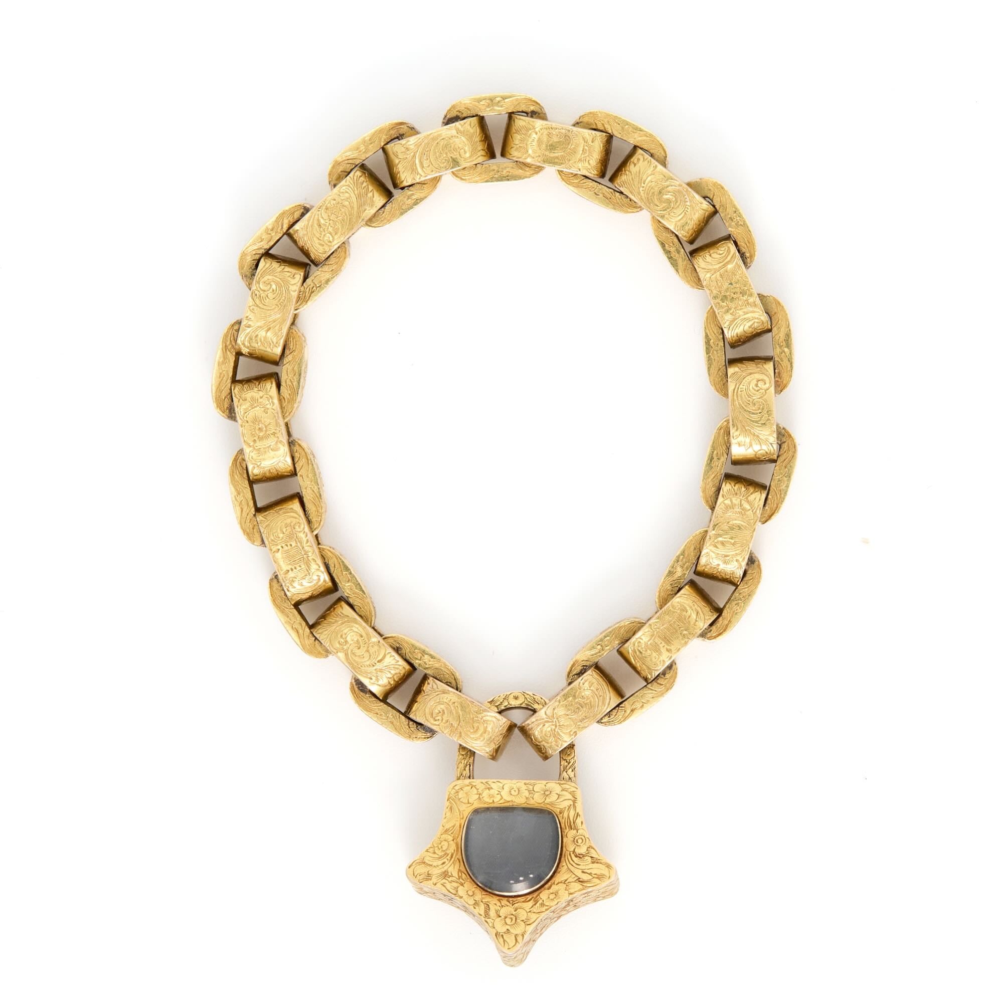 Victorian Turquoise and Gold Locket Chain Bracelet-Charlotte Sayers Antique Jewellery