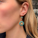 Victorian Turquoise and Pearl Drop Earrings-Charlotte Sayers Antique Jewellery