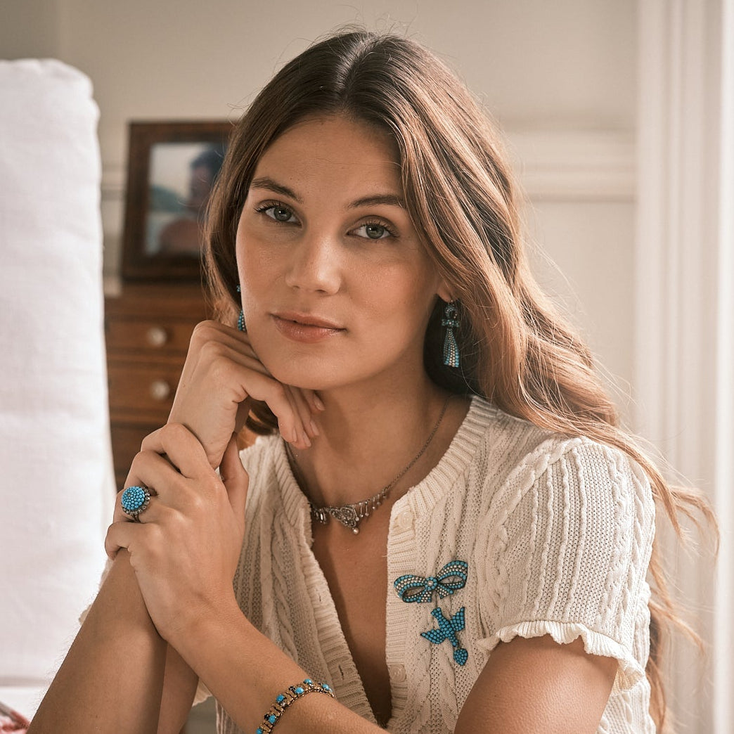 Victorian Turquoise and Pearl Earring and Brooch Suite-Charlotte Sayers Antique Jewellery