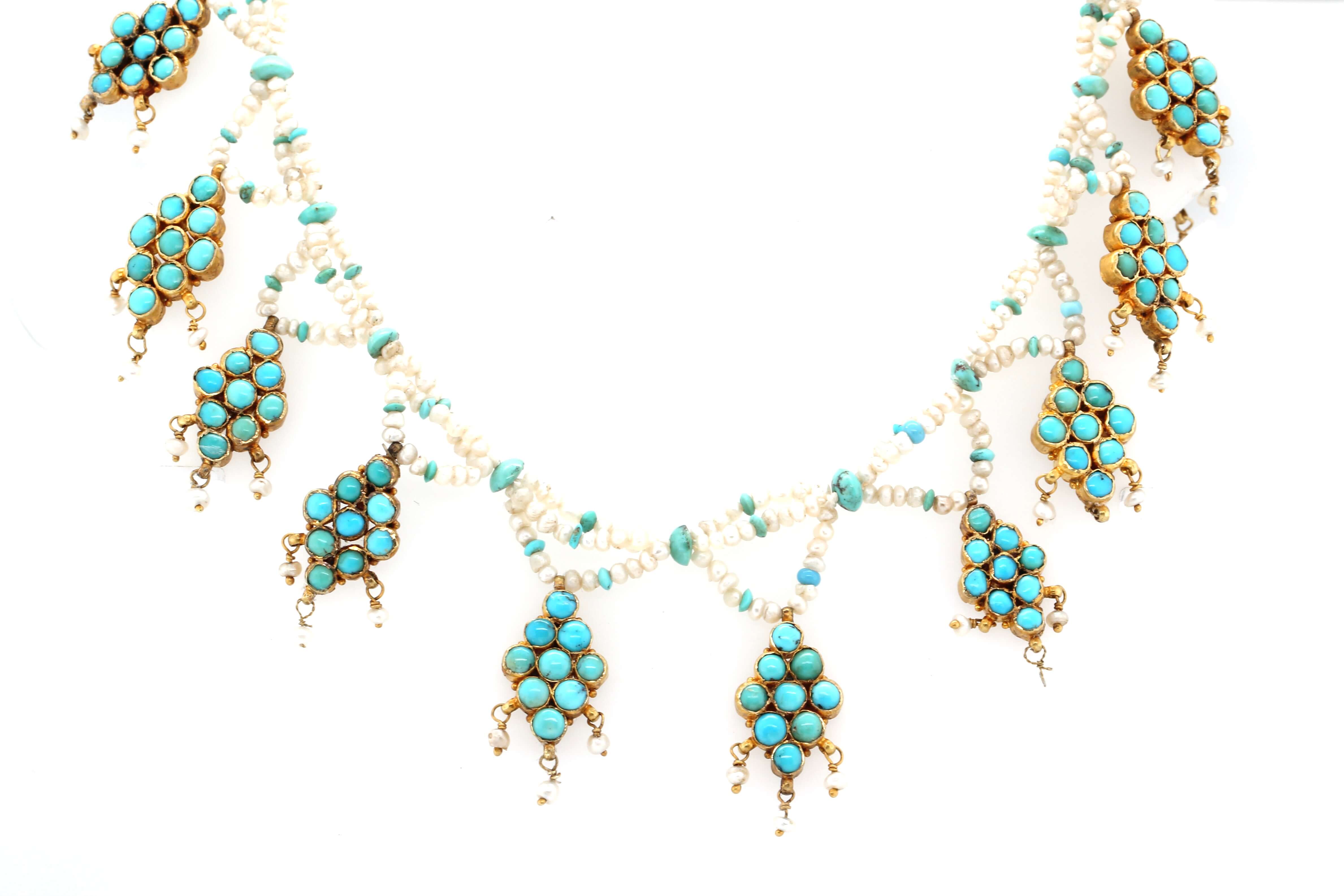 Victorian Turquoise and Pearl Necklace-Charlotte Sayers Antique Jewellery