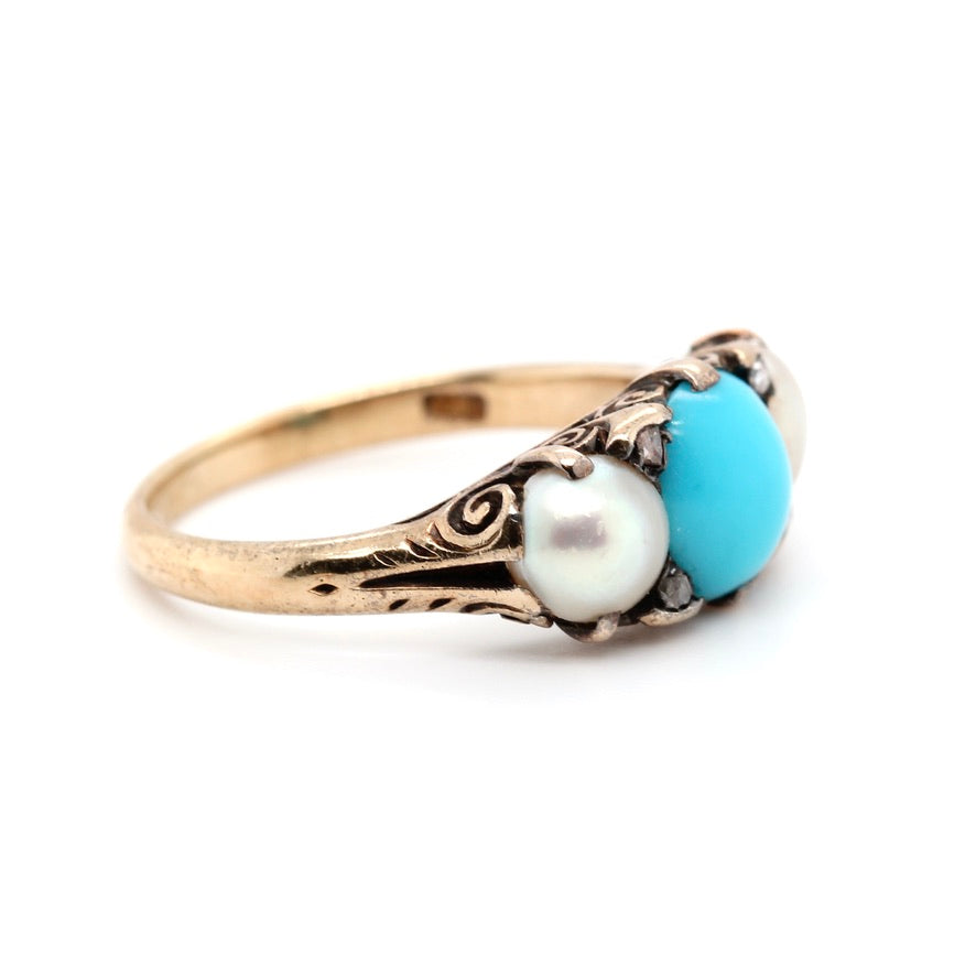 Victorian Turquoise and Pearl Ring-Charlotte Sayers Antique Jewellery