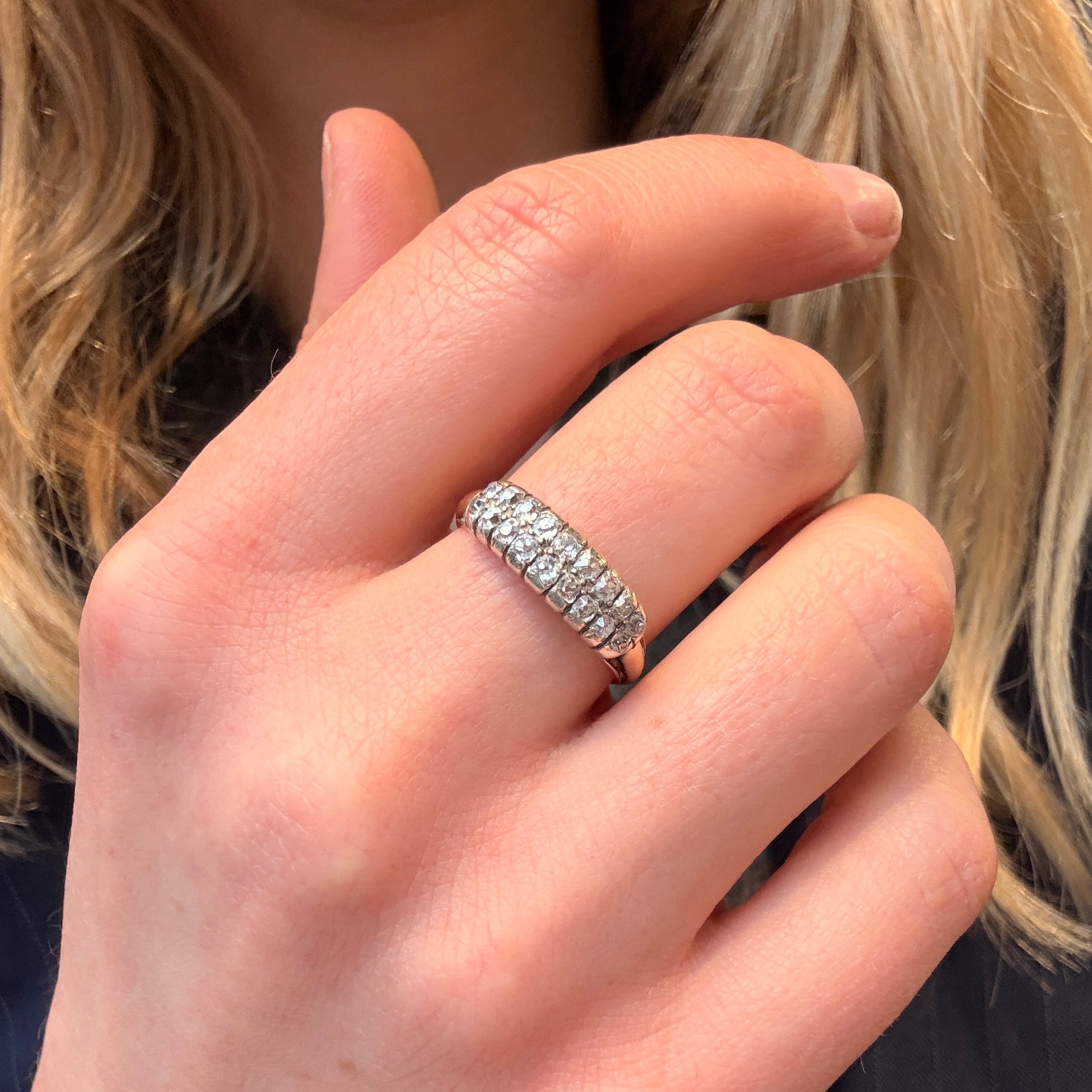 Victorian Two Row Old Cut Diamond Ring-Charlotte Sayers Antique Jewellery