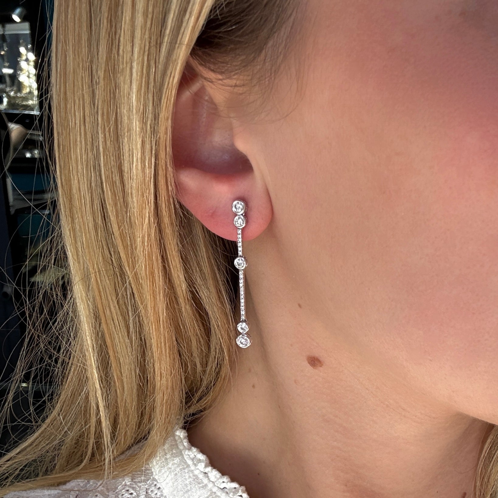 Vintage Diamond Drop Earrings-Charlotte Sayers Antique Jewellery