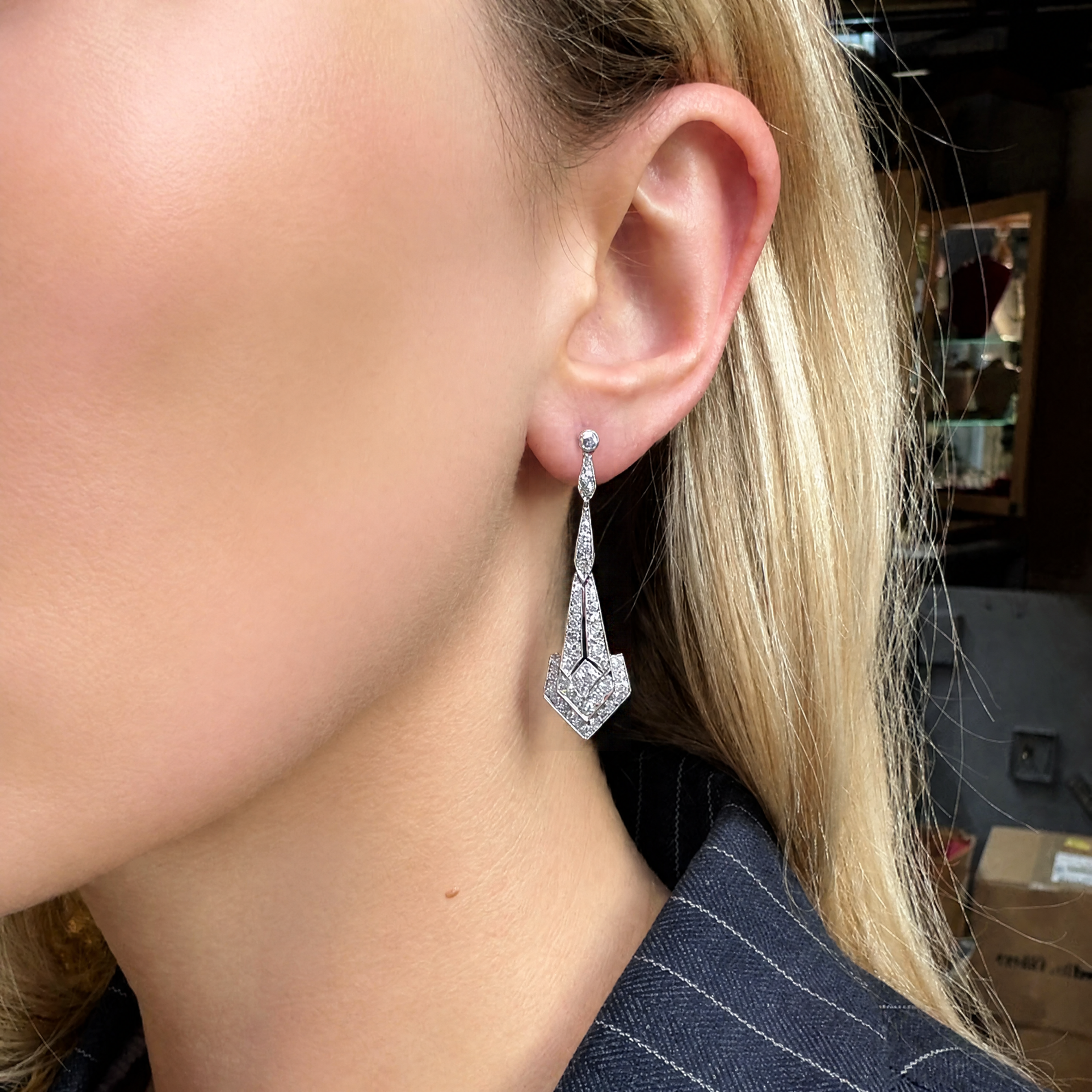 Vintage Diamond Drop Earrings-Charlotte Sayers Antique Jewellery