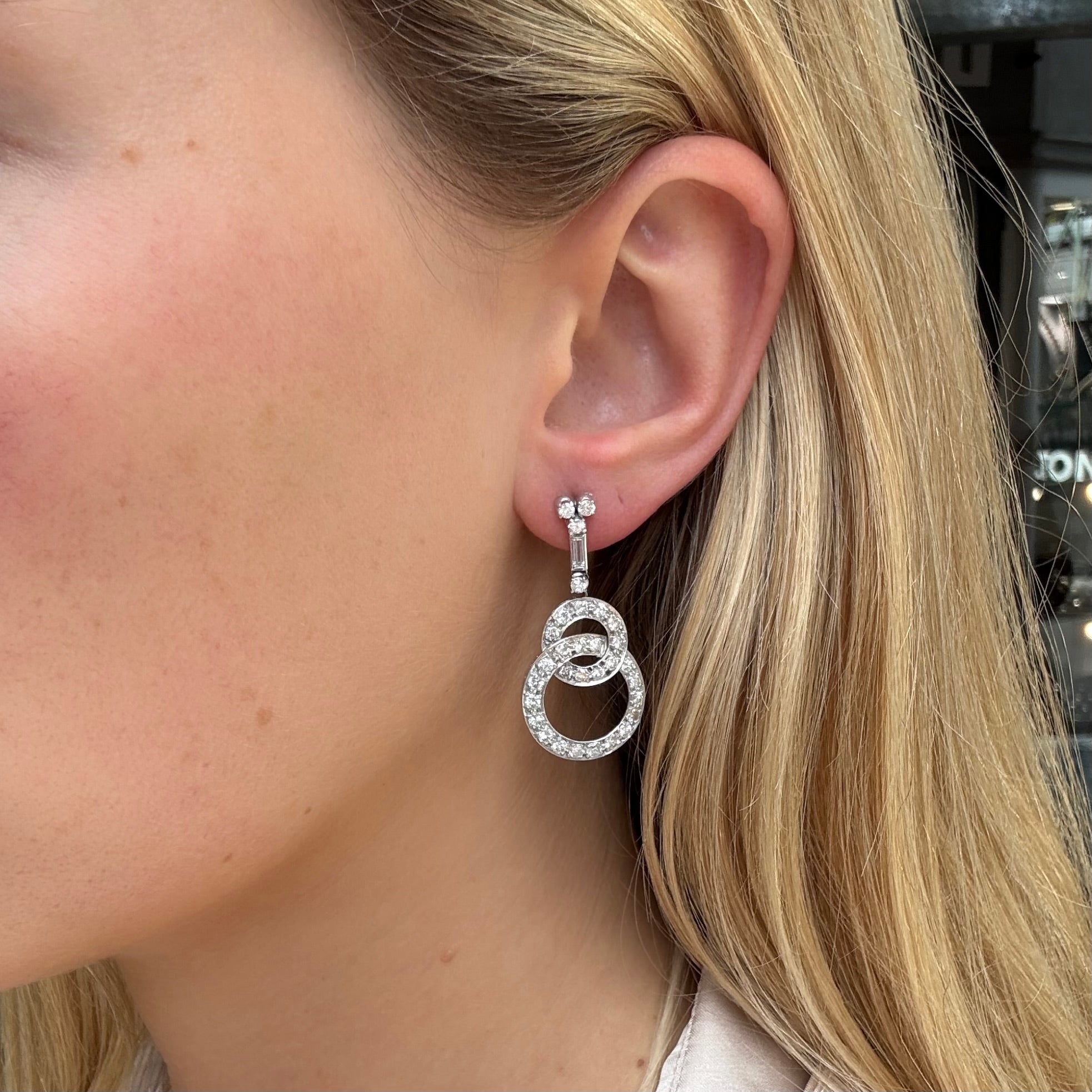 Vintage Diamond Drop Earrings-Charlotte Sayers Antique Jewellery