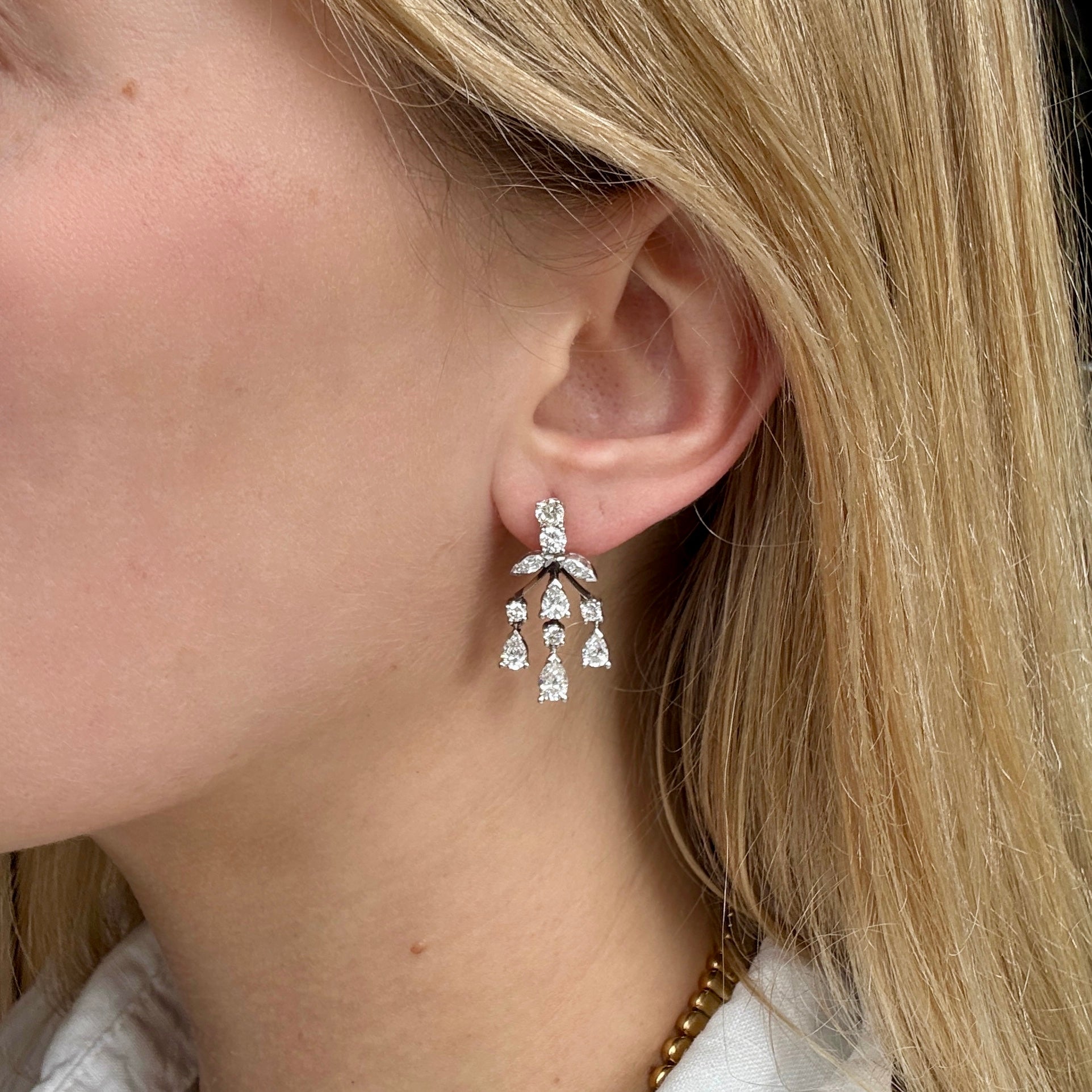 Vintage Diamond Drop Earrings-Charlotte Sayers Antique Jewellery