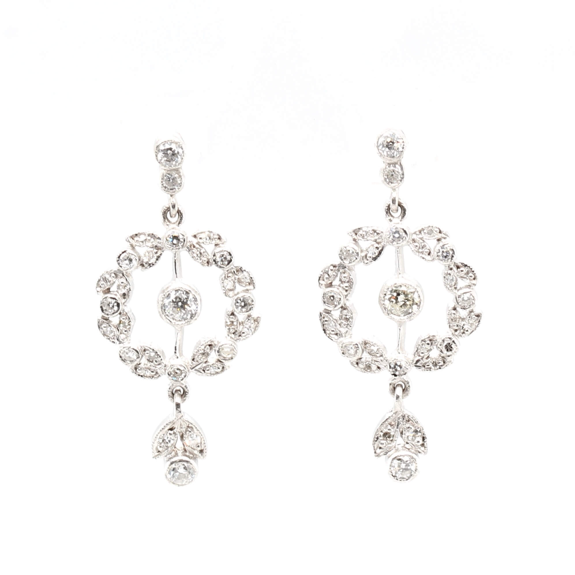 Vintage Diamond Drop Earrings-Charlotte Sayers Antique Jewellery