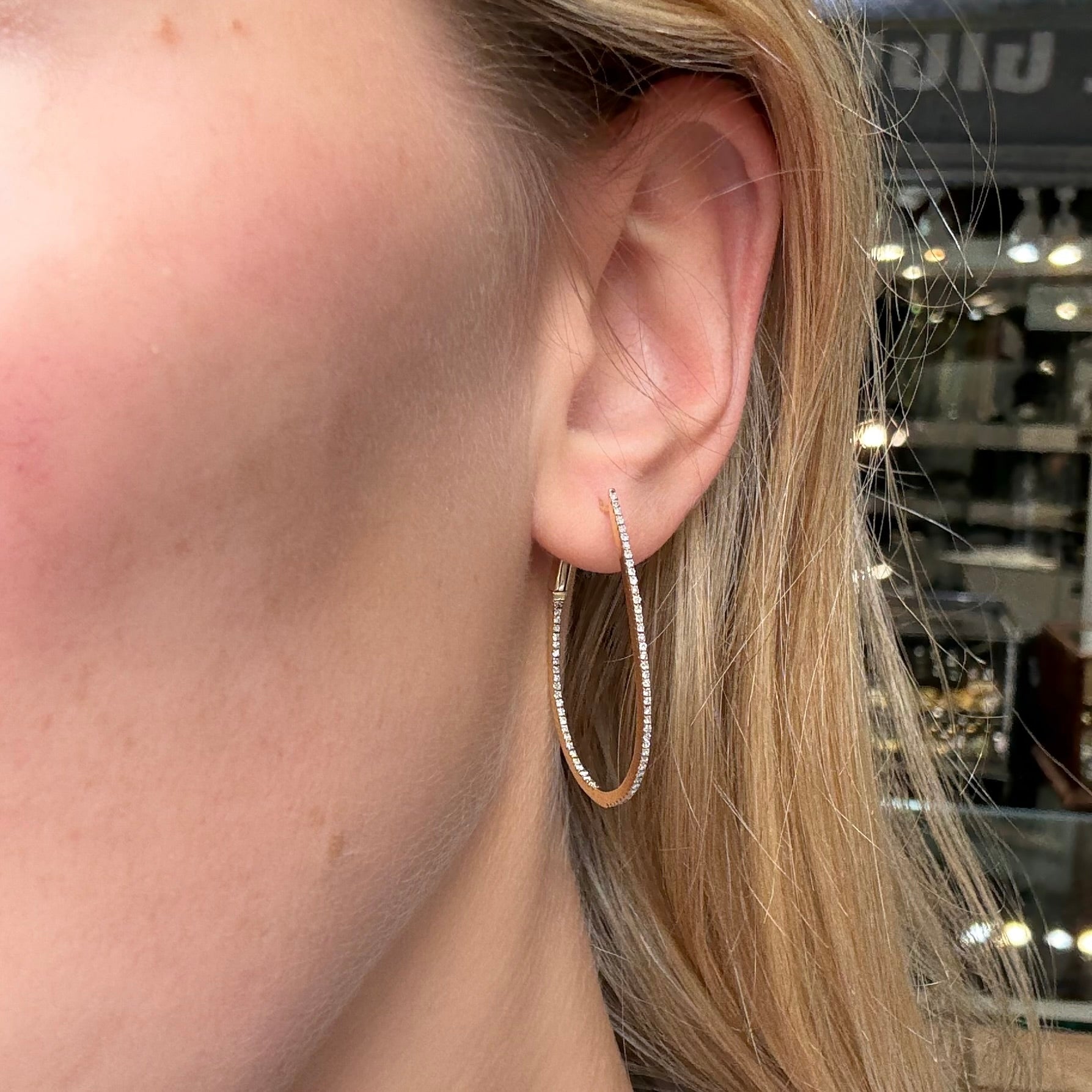 Vintage Diamond Hoop Earrings-Charlotte Sayers Antique Jewellery