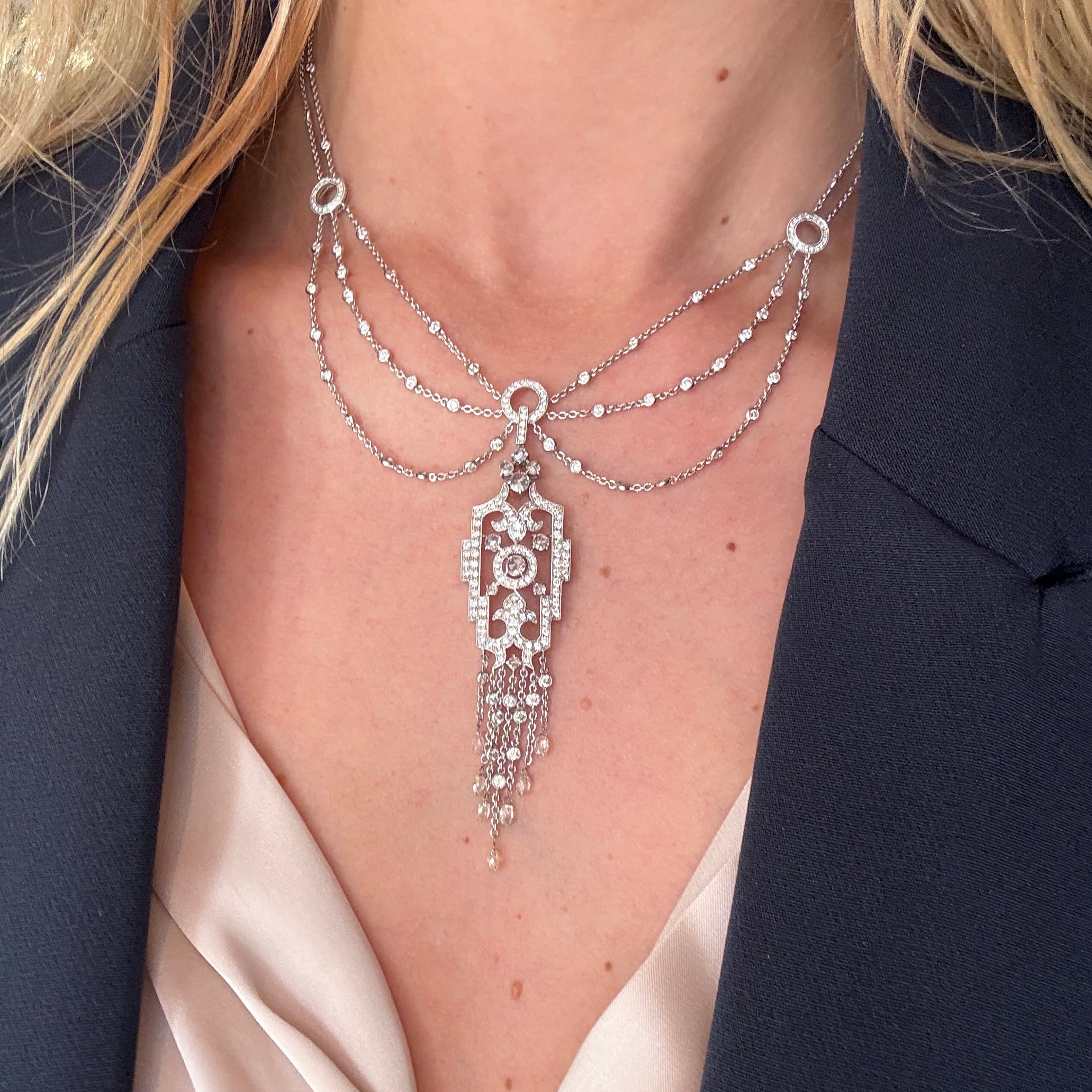 Vintage Diamond Necklace-Charlotte Sayers Antique Jewellery