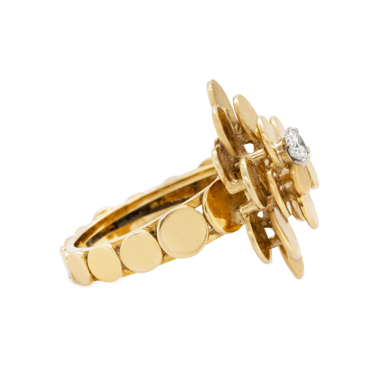 Vintage Gold Diamond Flower Ring-Charlotte Sayers Antique Jewellery