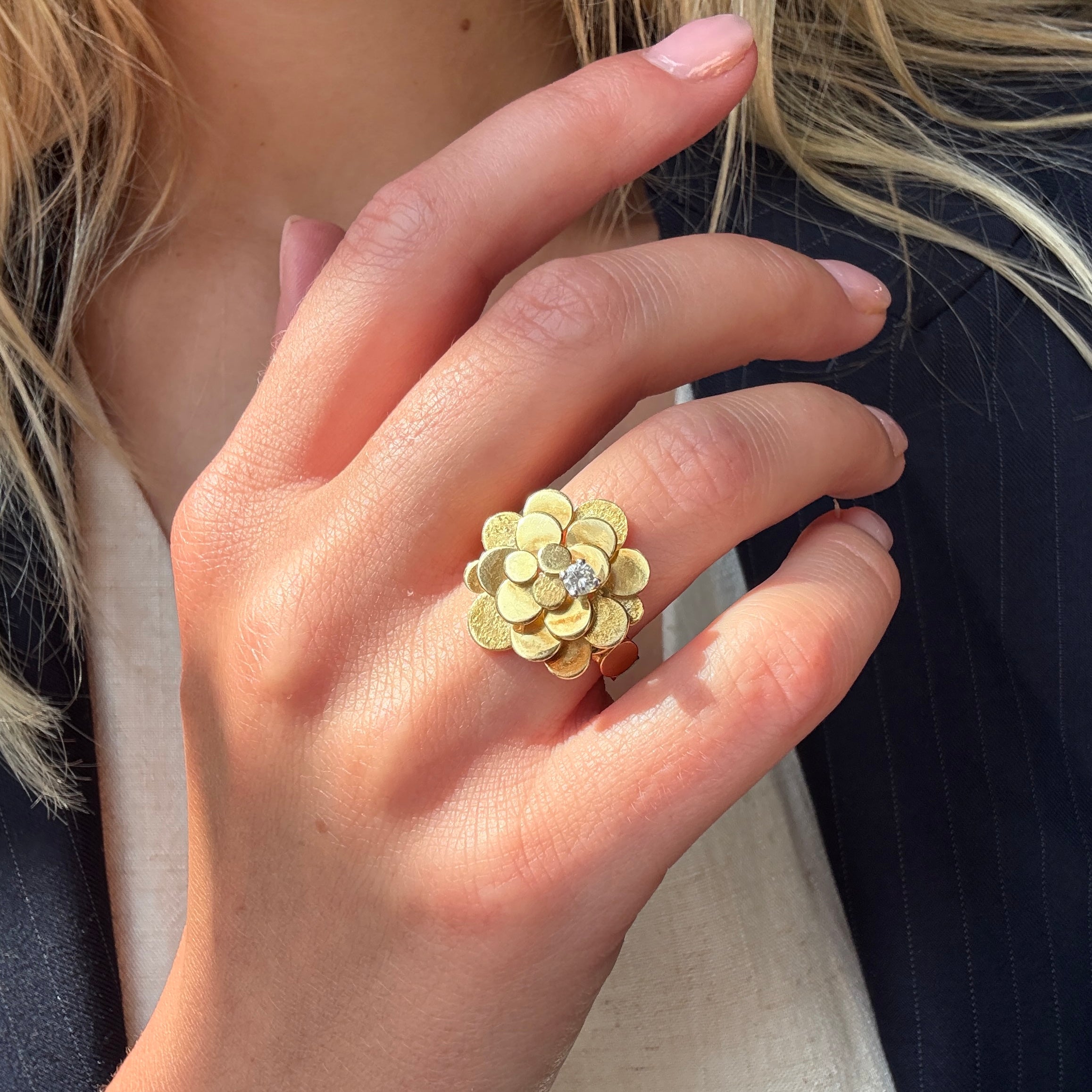 Vintage Gold Diamond Flower Ring-Charlotte Sayers Antique Jewellery