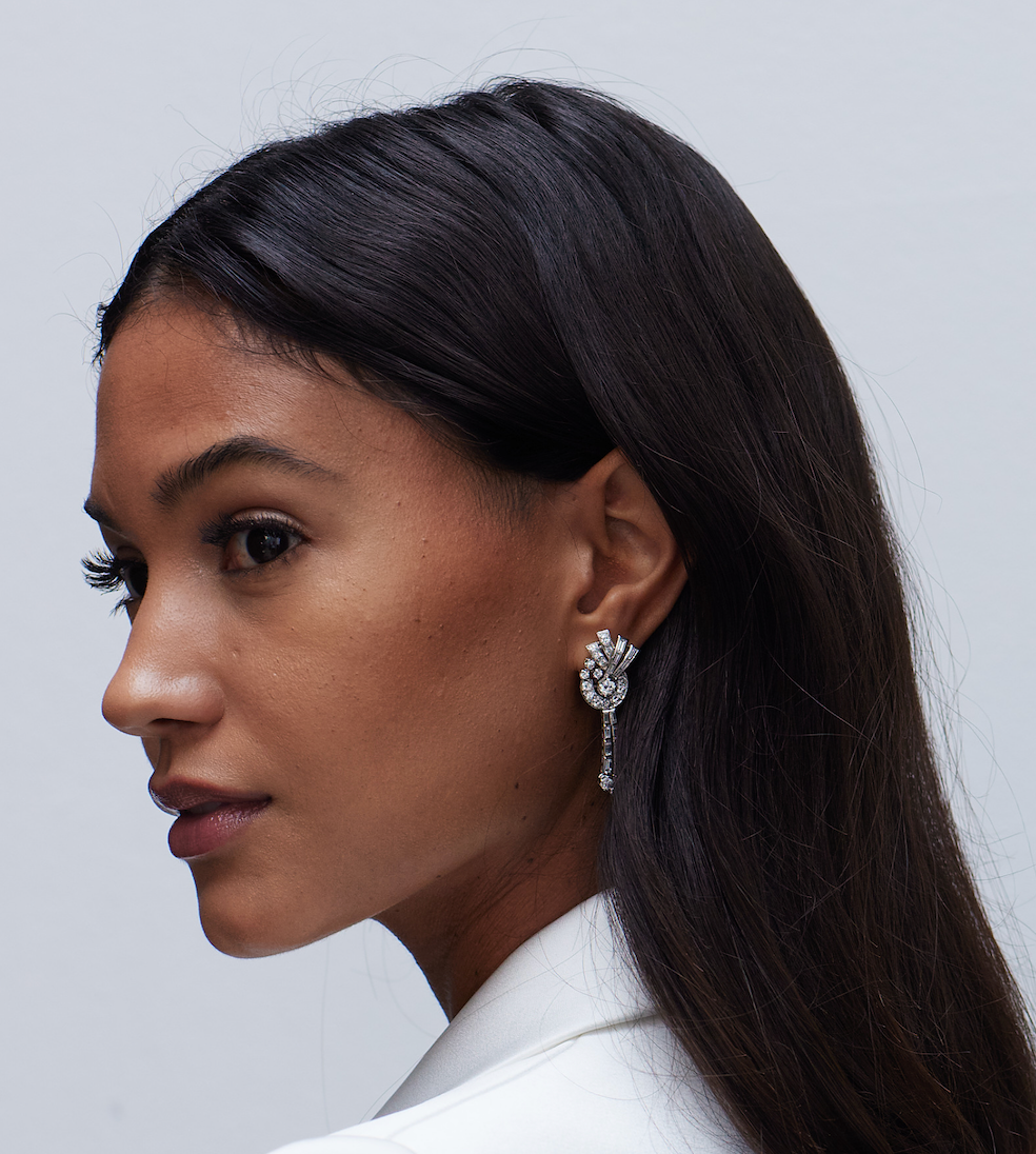 Vintage Night and Day Diamond Drop Earrings-Charlotte Sayers Antique Jewellery