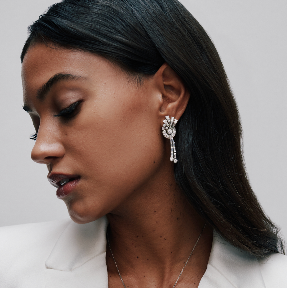 Vintage Night and Day Diamond Drop Earrings-Charlotte Sayers Antique Jewellery