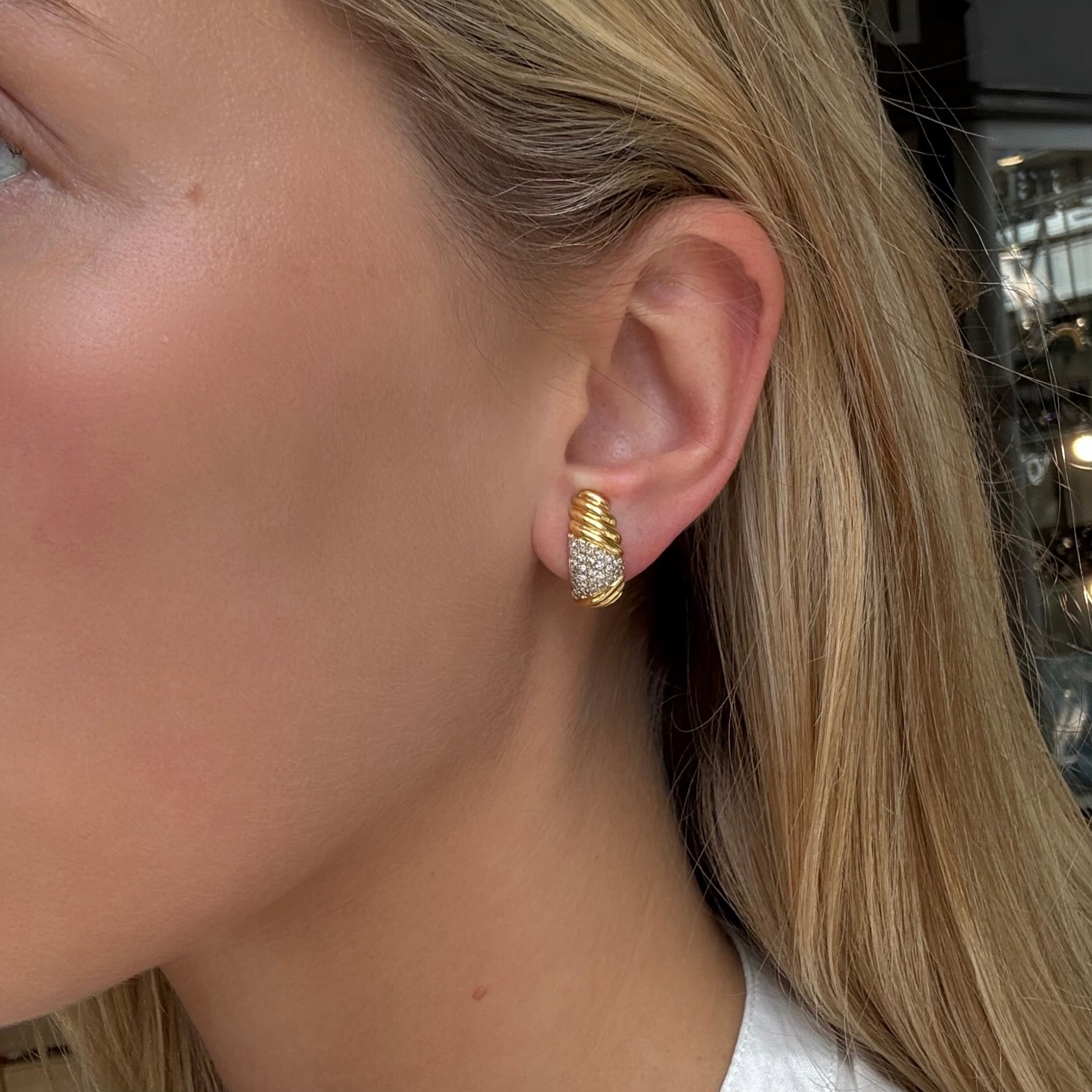 Vintage Pavé Set Diamond Earrings-Charlotte Sayers Antique Jewellery