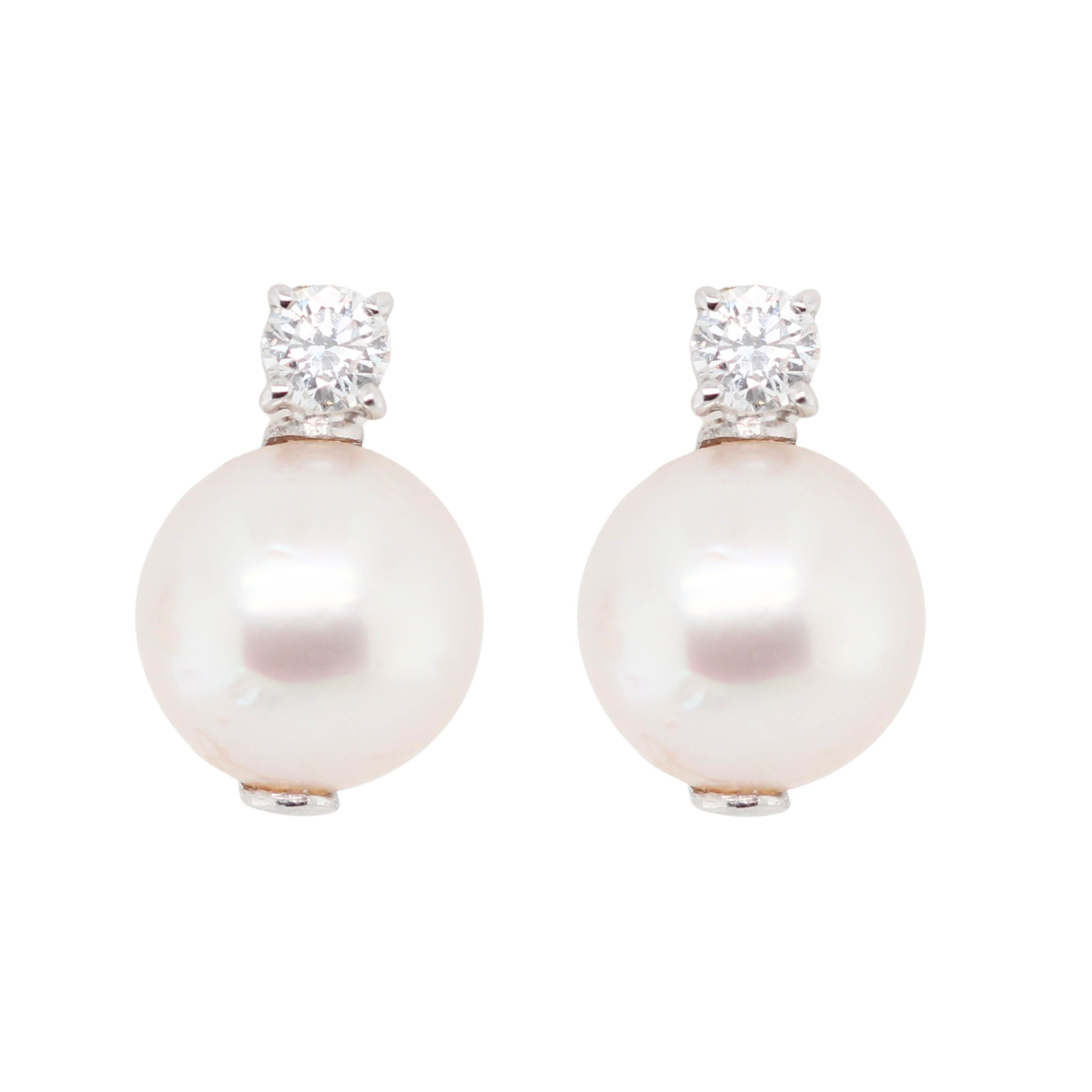 Vintage Pearl and Diamond Earrings-Charlotte Sayers Antique Jewellery