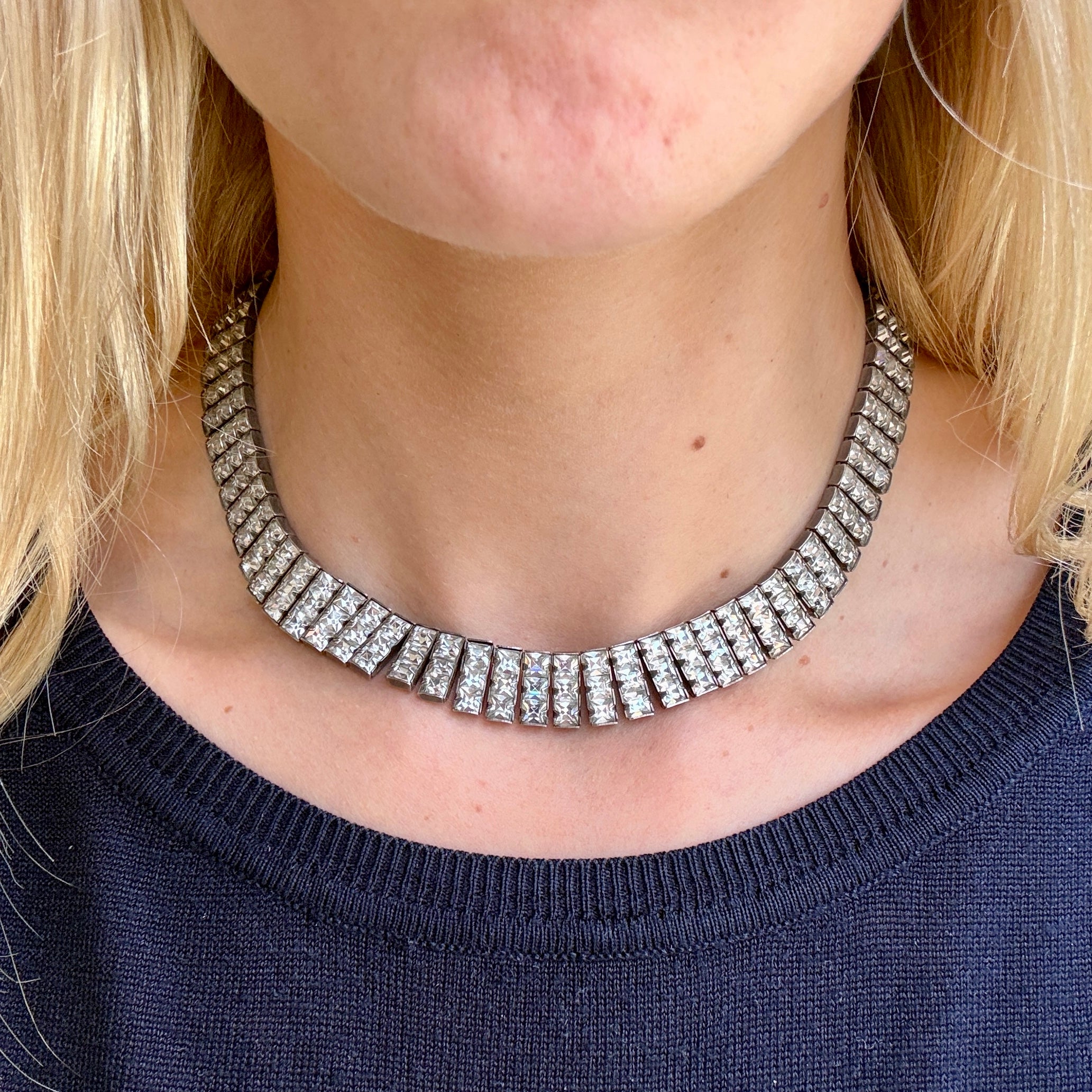 Vintage Silver and Paste Collar Necklace-Charlotte Sayers Antique Jewellery