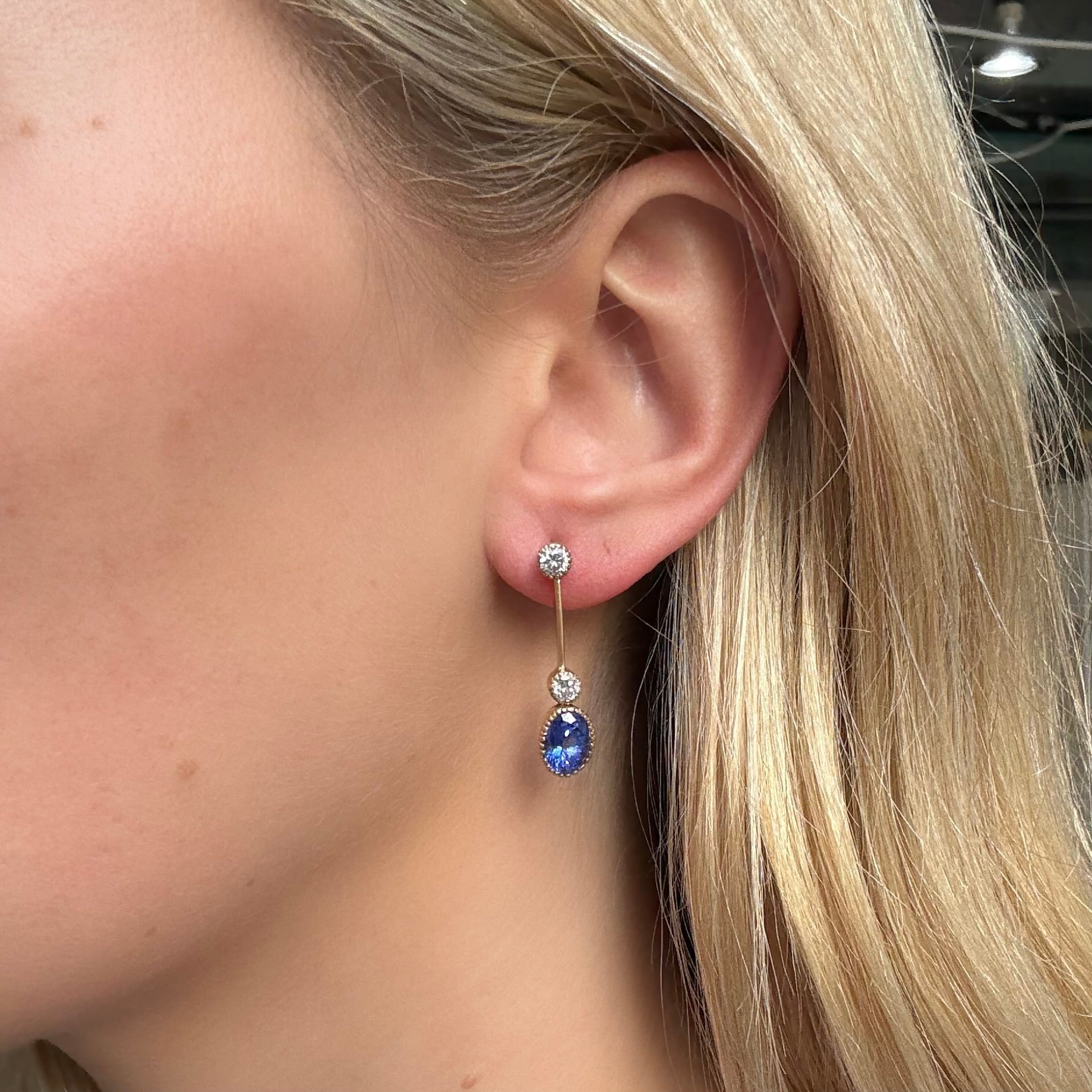 Vintage Tanzanite Diamond Earrings-Charlotte Sayers Antique Jewellery