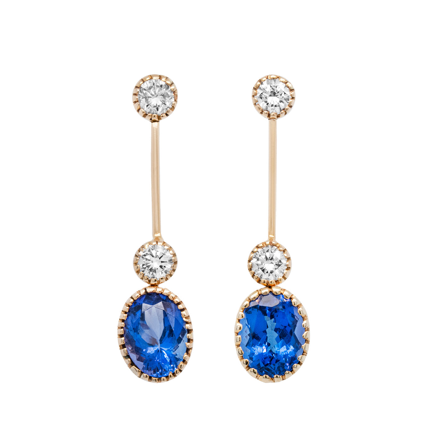 Vintage Tanzanite Diamond Earrings-Charlotte Sayers Antique Jewellery