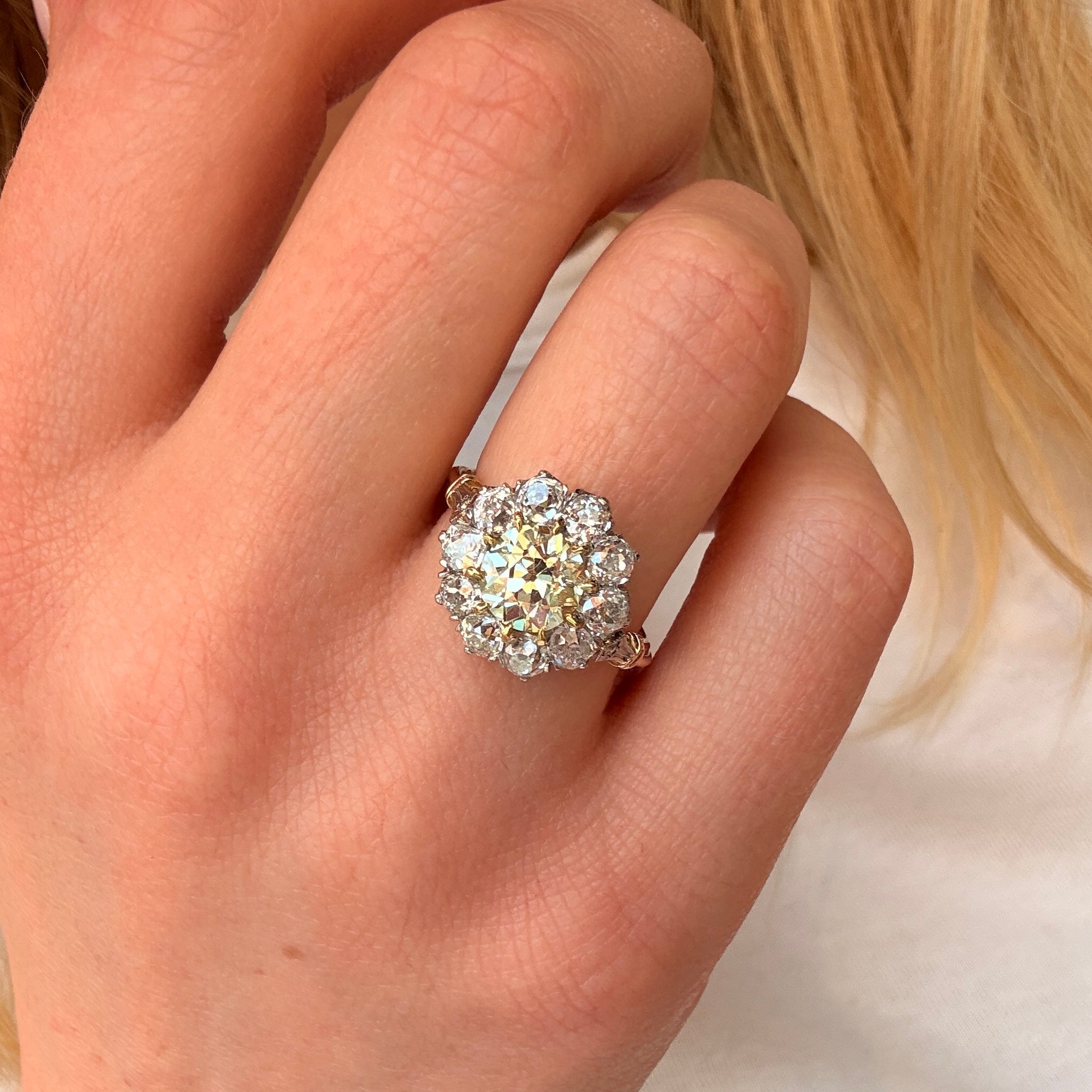 Yellow Diamond Cluster Rng-Charlotte Sayers Antique Jewellery