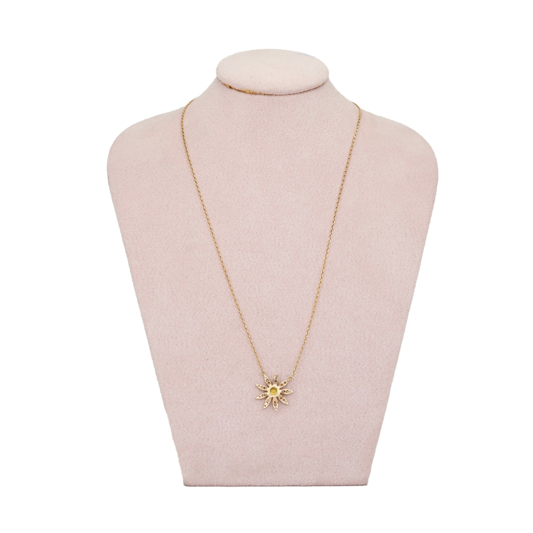 Yellow Sapphire Flower Pendant-Charlotte Sayers Antique Jewellery