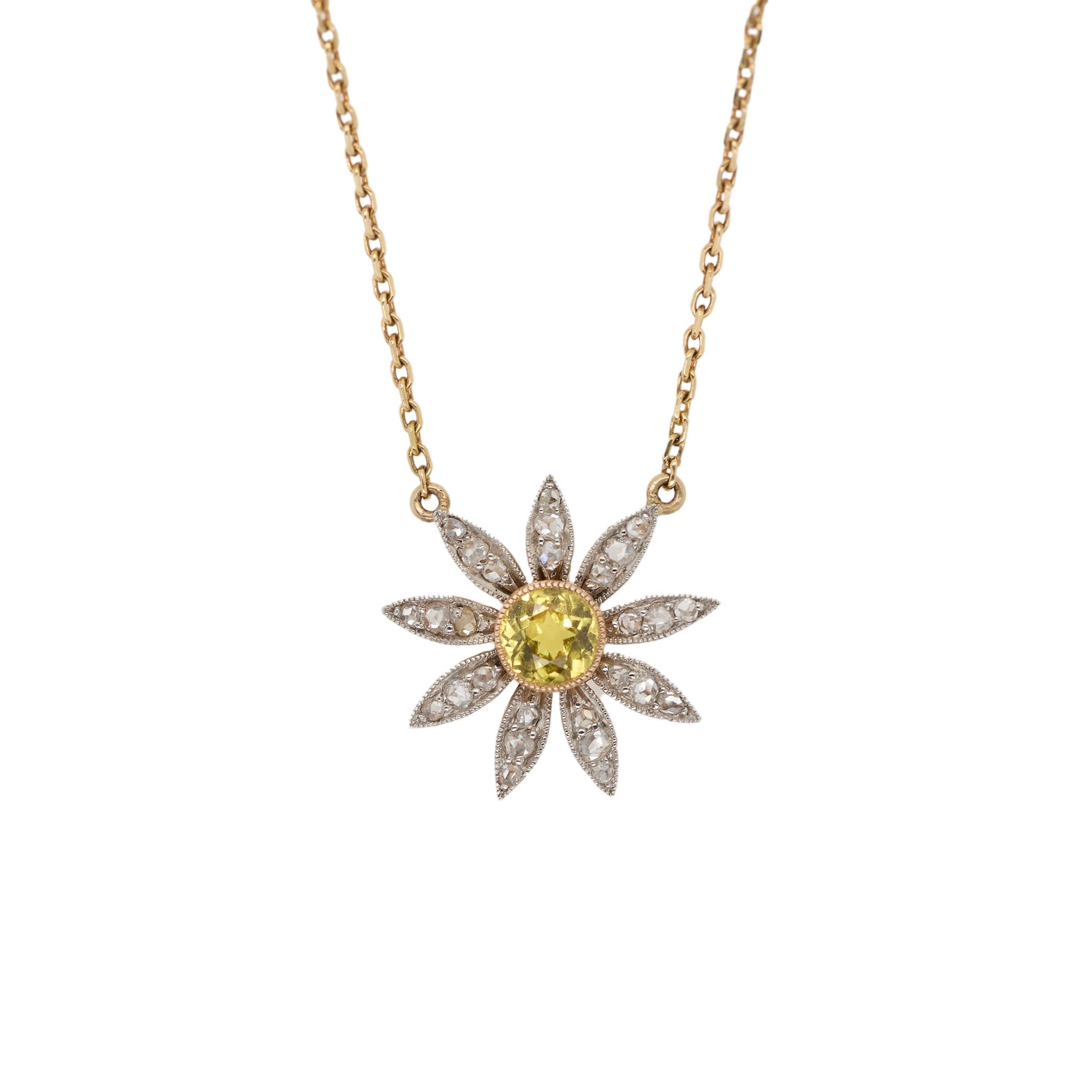Yellow Sapphire Flower Pendant-Charlotte Sayers Antique Jewellery