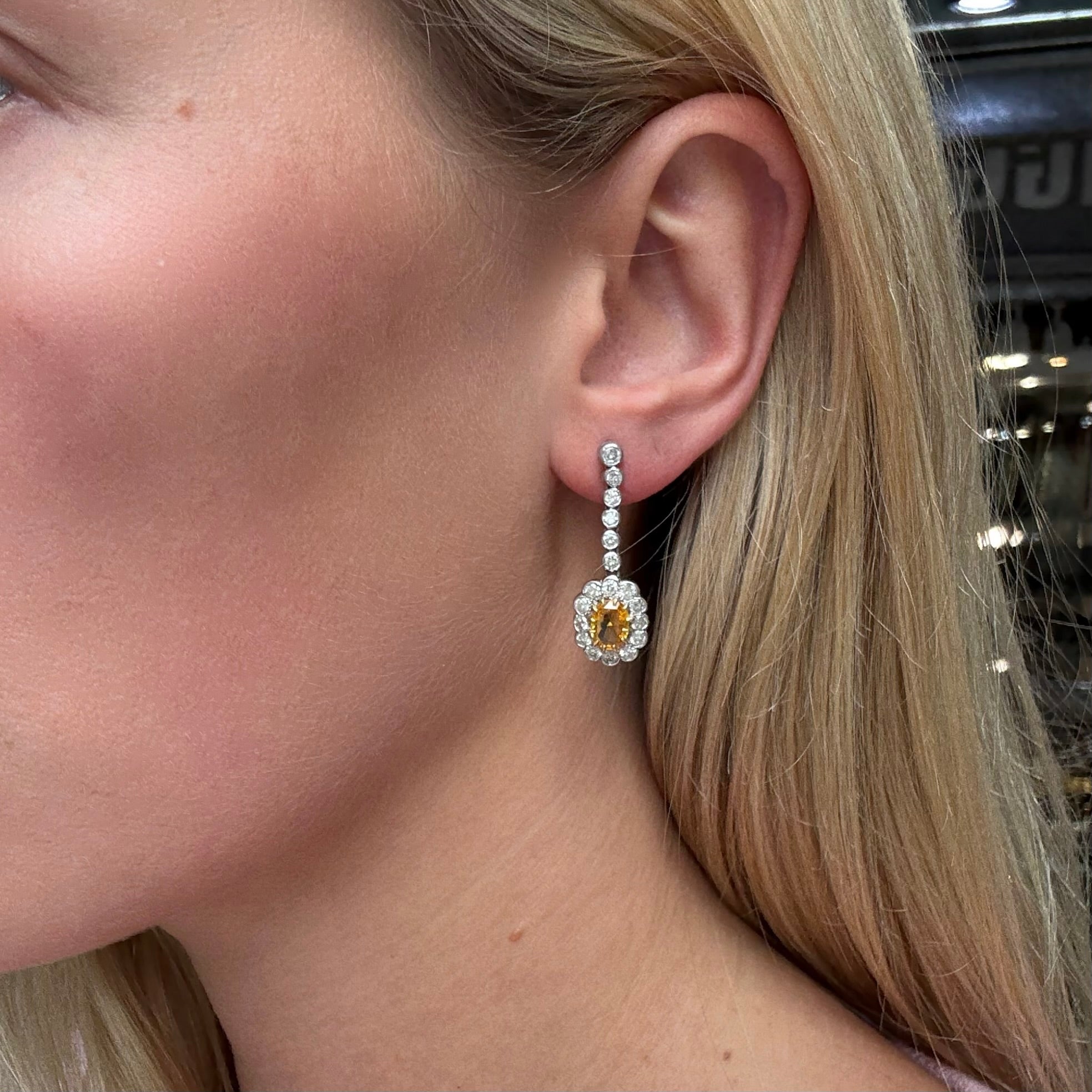 Yellow Sapphire and Diamond Earrings-Charlotte Sayers Antique Jewellery