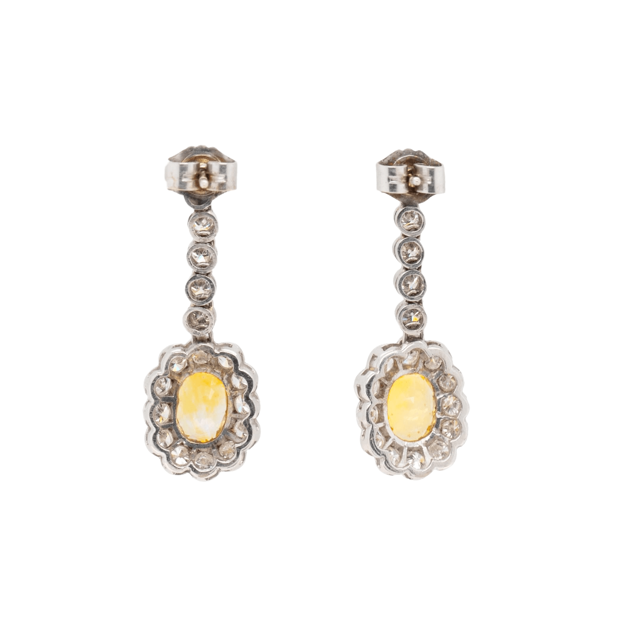 Yellow Sapphire and Diamond Earrings-Charlotte Sayers Antique Jewellery