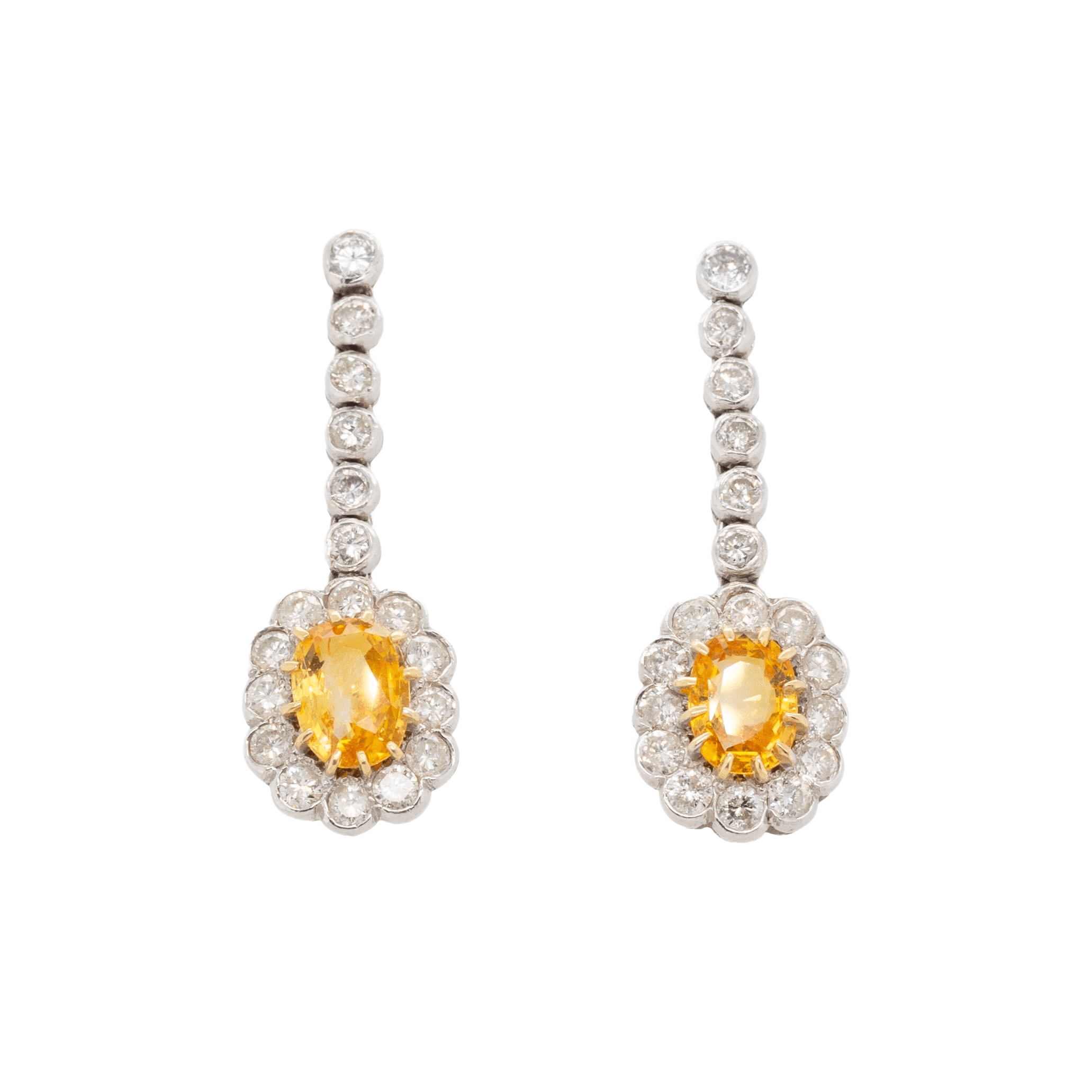 Yellow Sapphire and Diamond Earrings-Charlotte Sayers Antique Jewellery