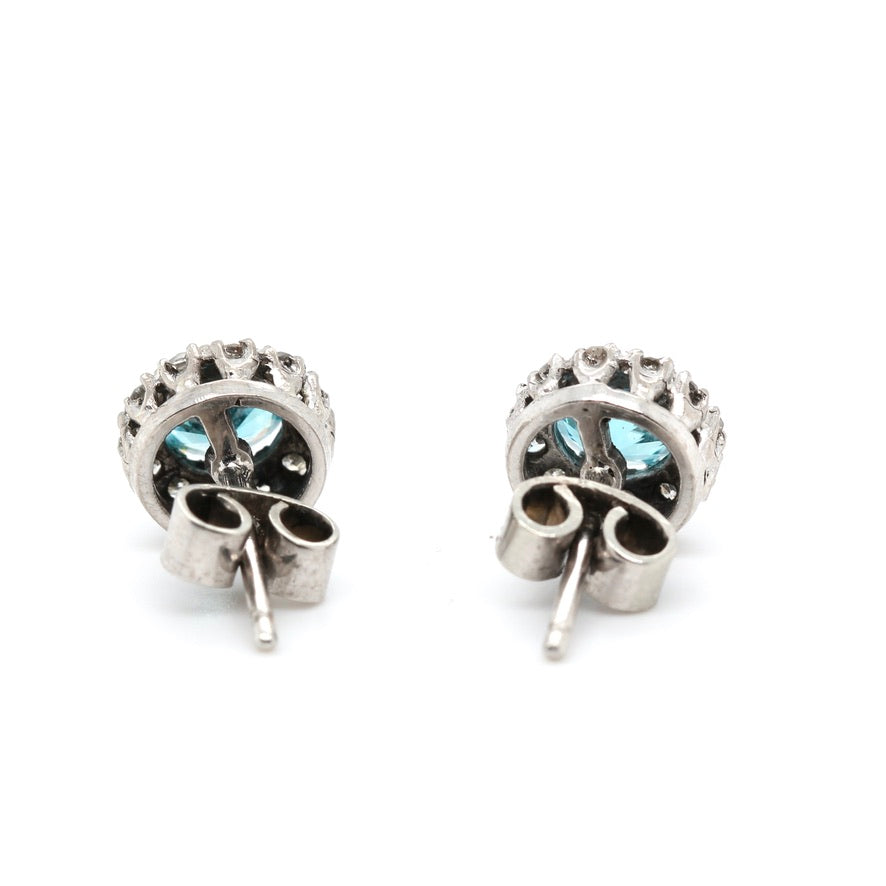 Zircon Diamond Cluster Earrings-Charlotte Sayers Antique Jewellery