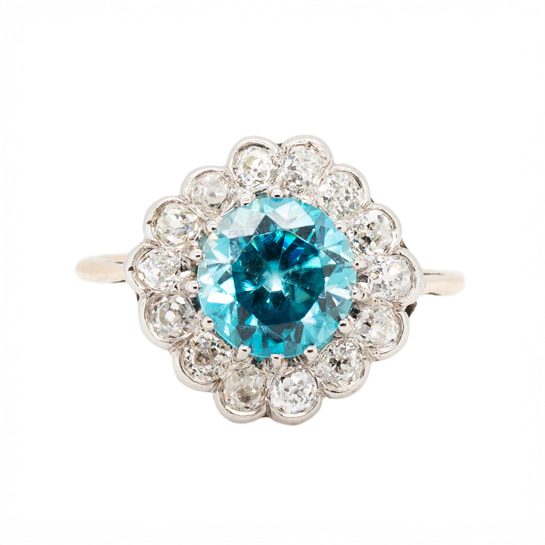Zircon and Old Mine Cut Diamond Cluster Ring-Charlotte Sayers Antique Jewellery