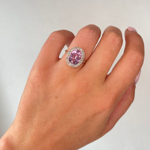 Edwardian Pink Topaz and Diamond Cluster Ring