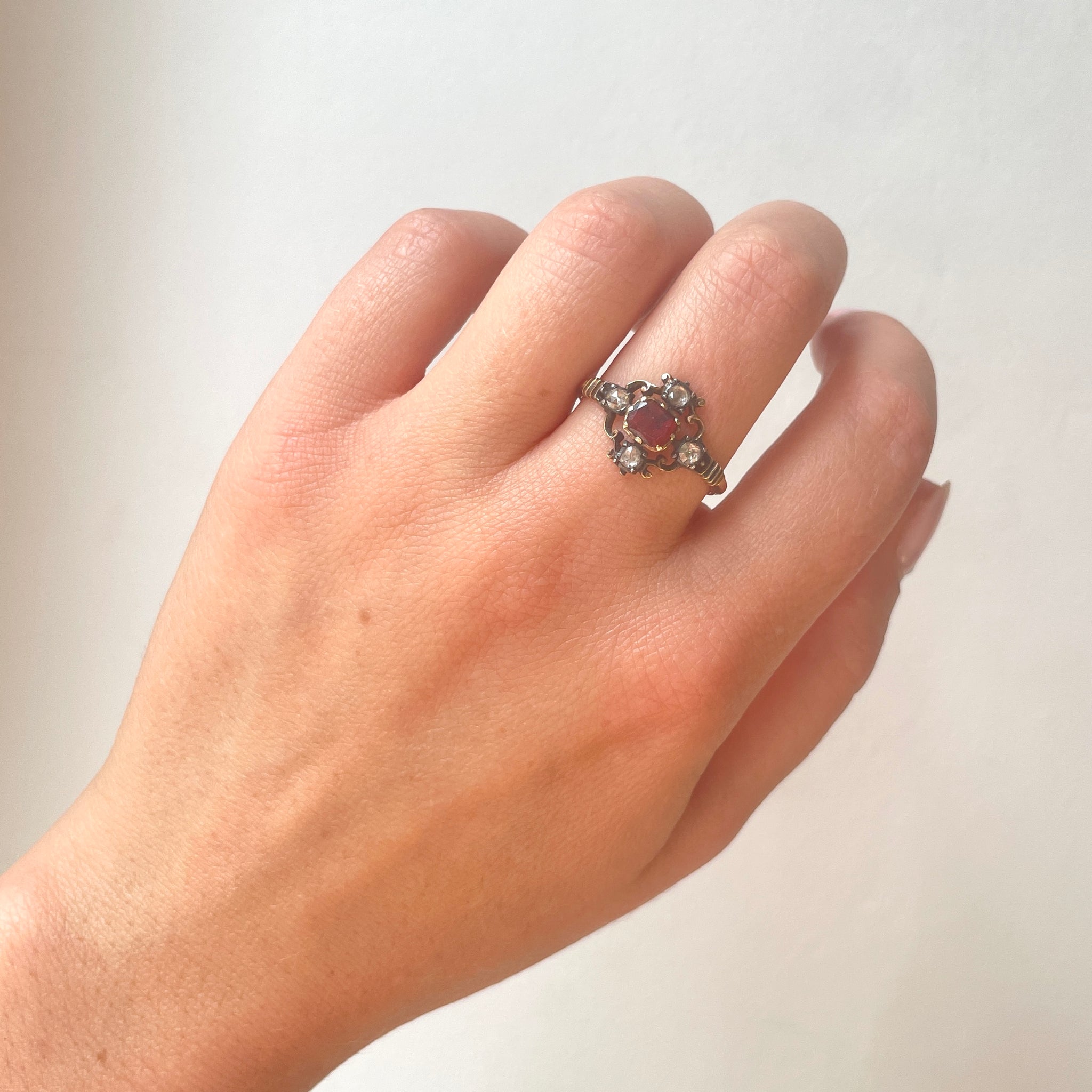 Georgian Garnet and Diamond Cruciform Ring